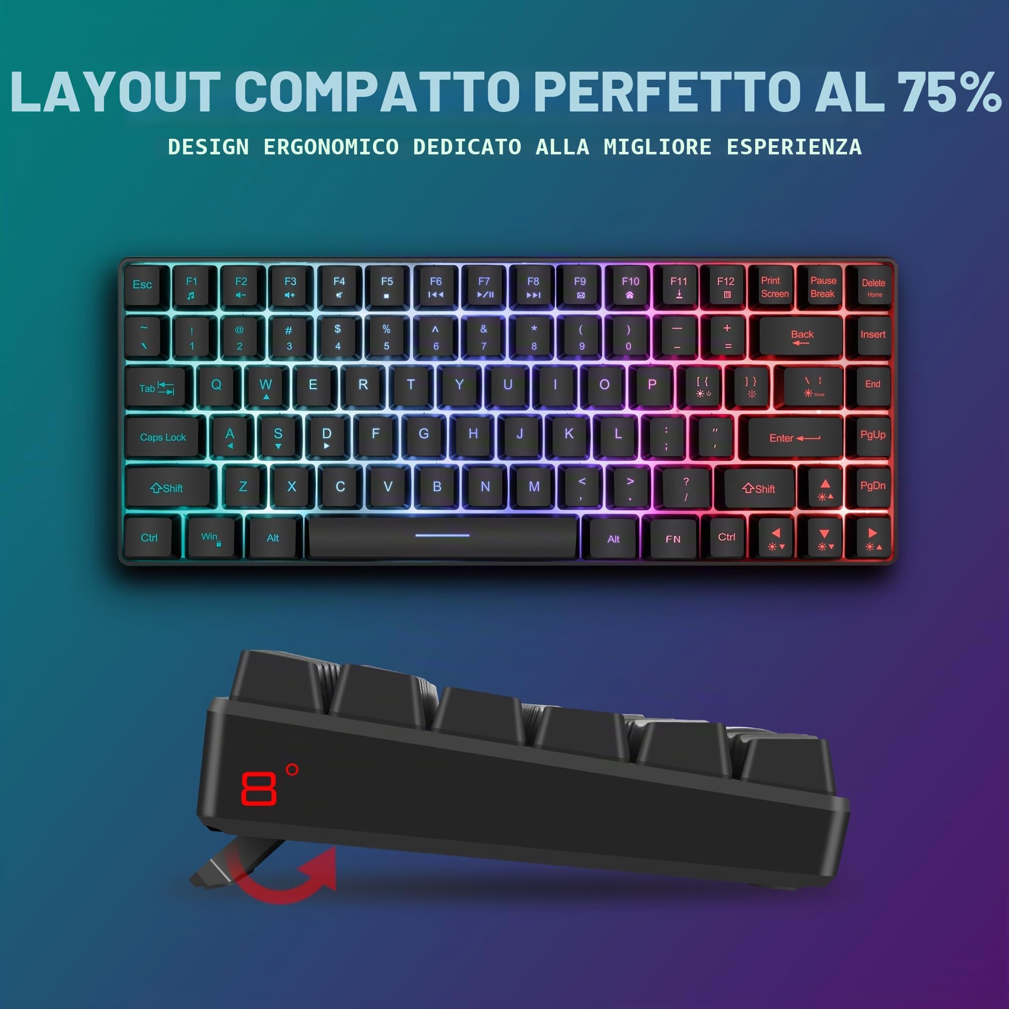 RedThunder K84 combo tastiera e mouse wireless 75% retroilluminati UK