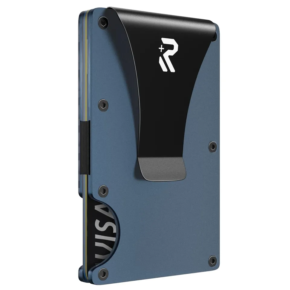 RealPlus Porta Carte Minimalista RFID Alluminio Blu 15 Carte