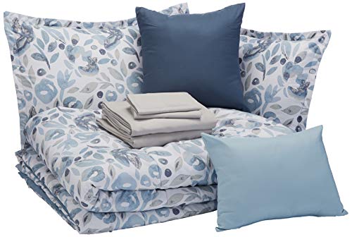 Amazon Basics set trapunta queen microfibra blu floreale 10 pezzi