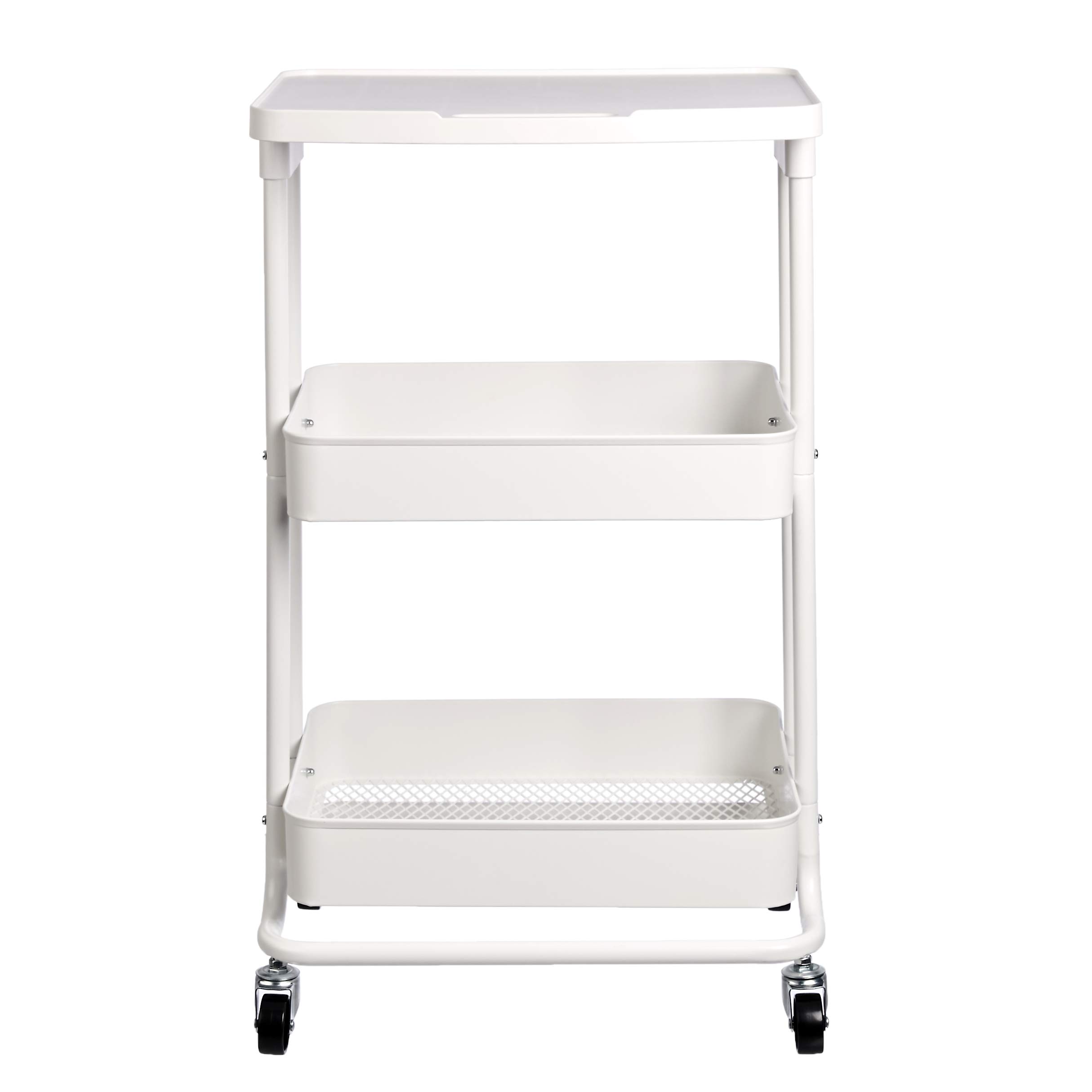 AmazonBasics Carrello Cucina Metallo 2 Cesti Bianco con Ruote