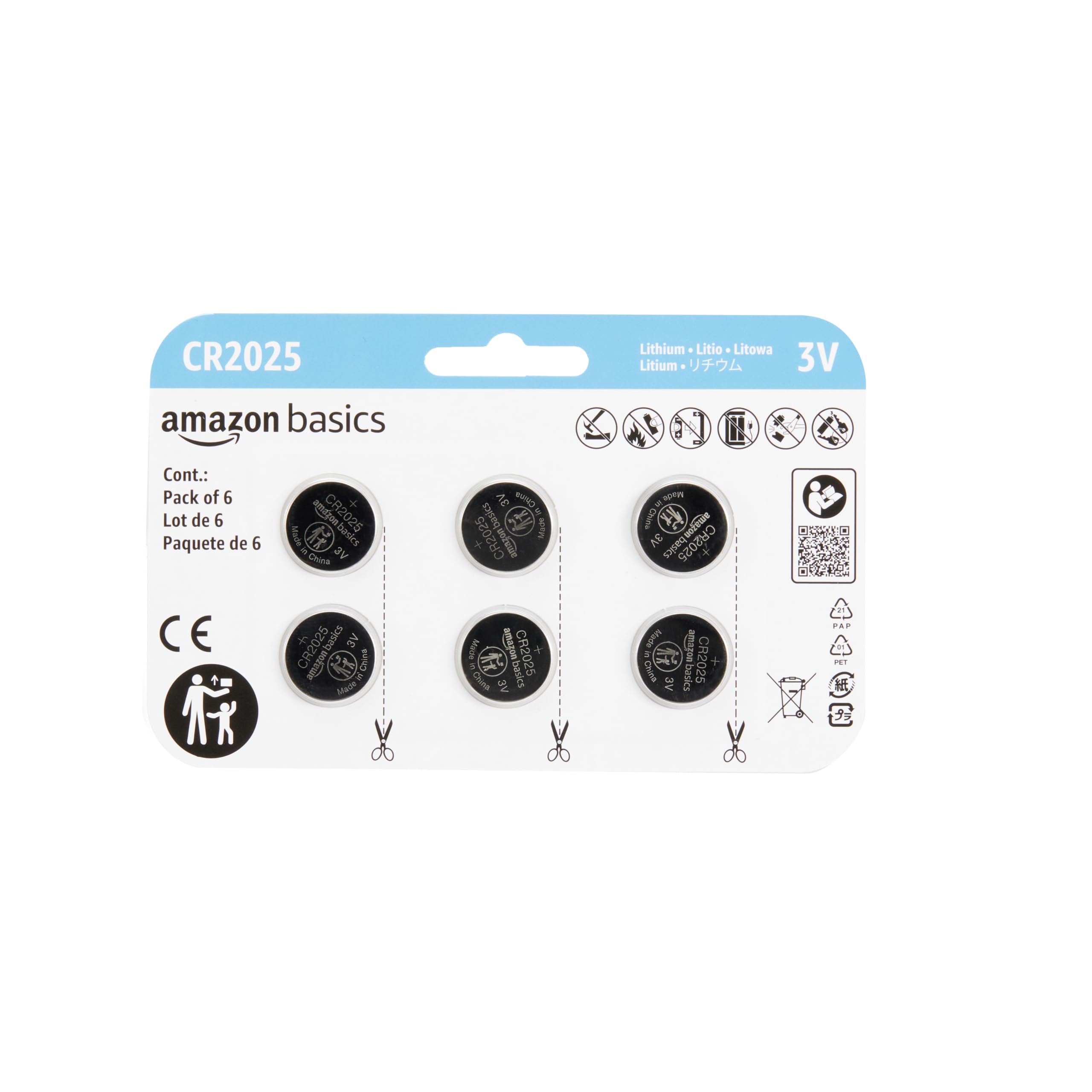 AmazonBasics CR2032 batterie a bottone litio confezione 6 pezzi 3V