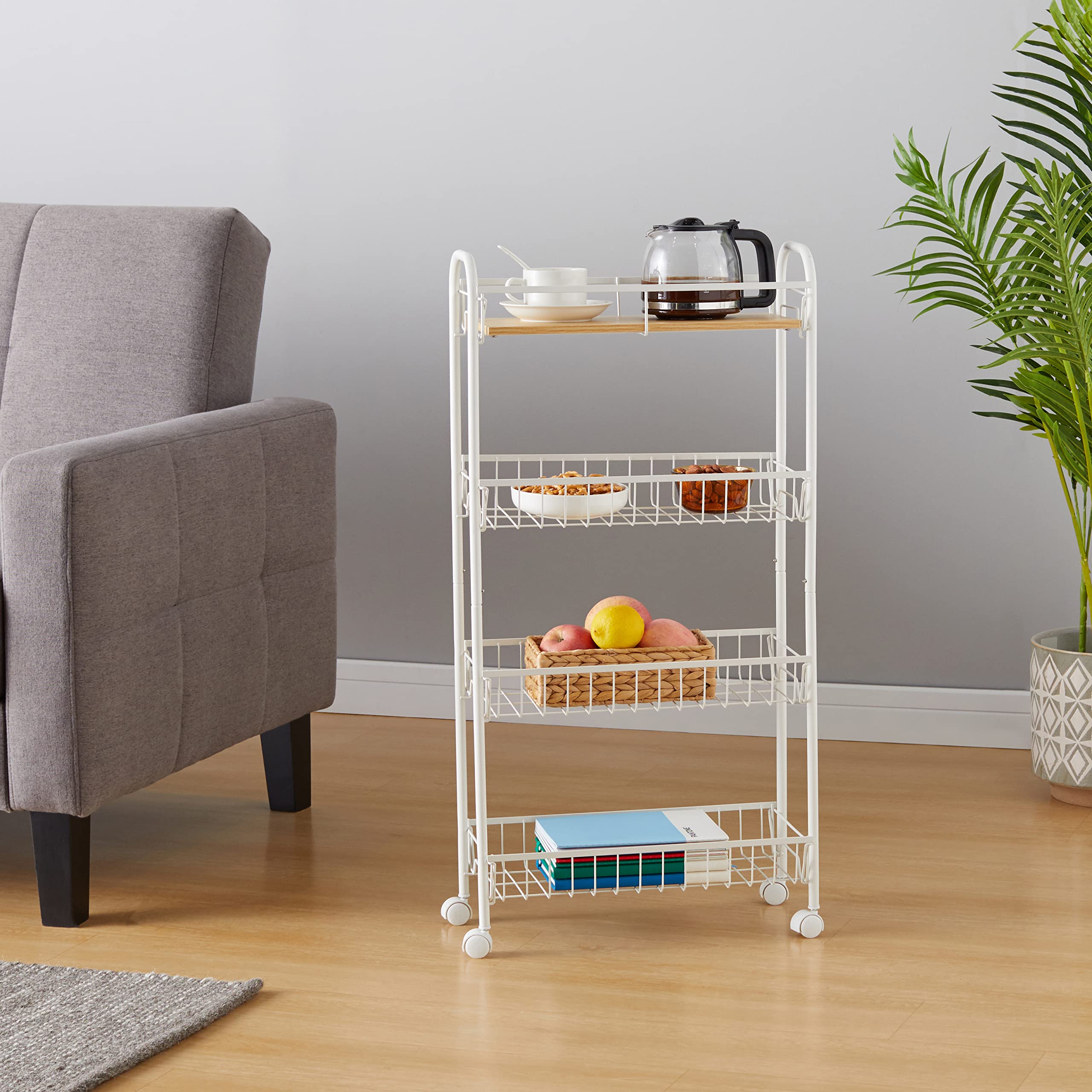 Amazon Basics carrello portavivande 4 ripiani bianco 41,5cm legno