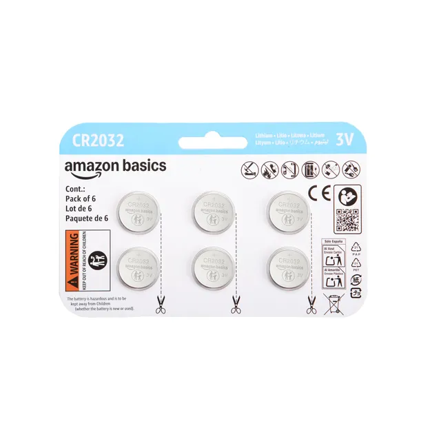 AmazonBasics CR2032 batterie a bottone litio confezione 6 pezzi 3V