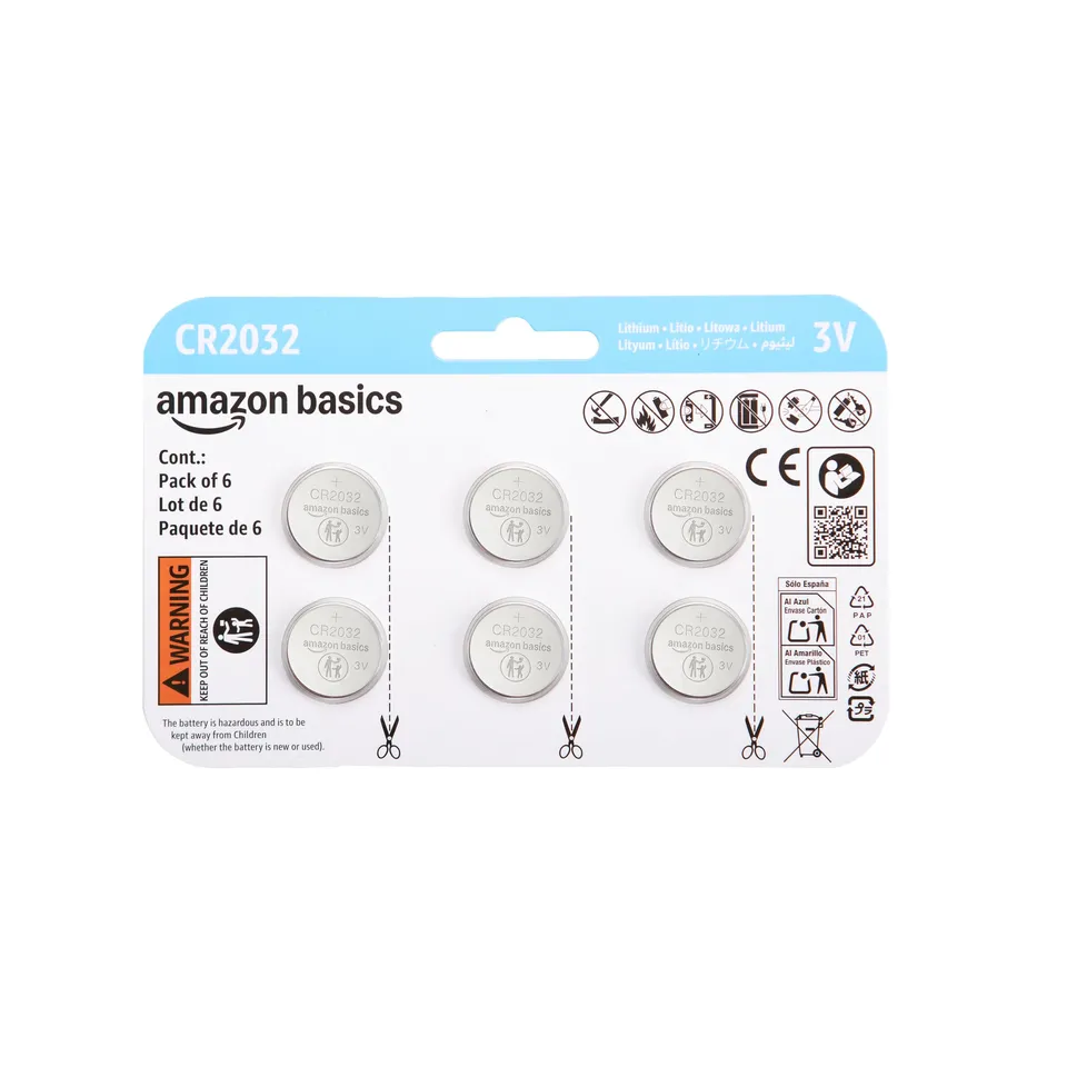 AmazonBasics CR2032 batterie a bottone litio confezione 6 pezzi 3V