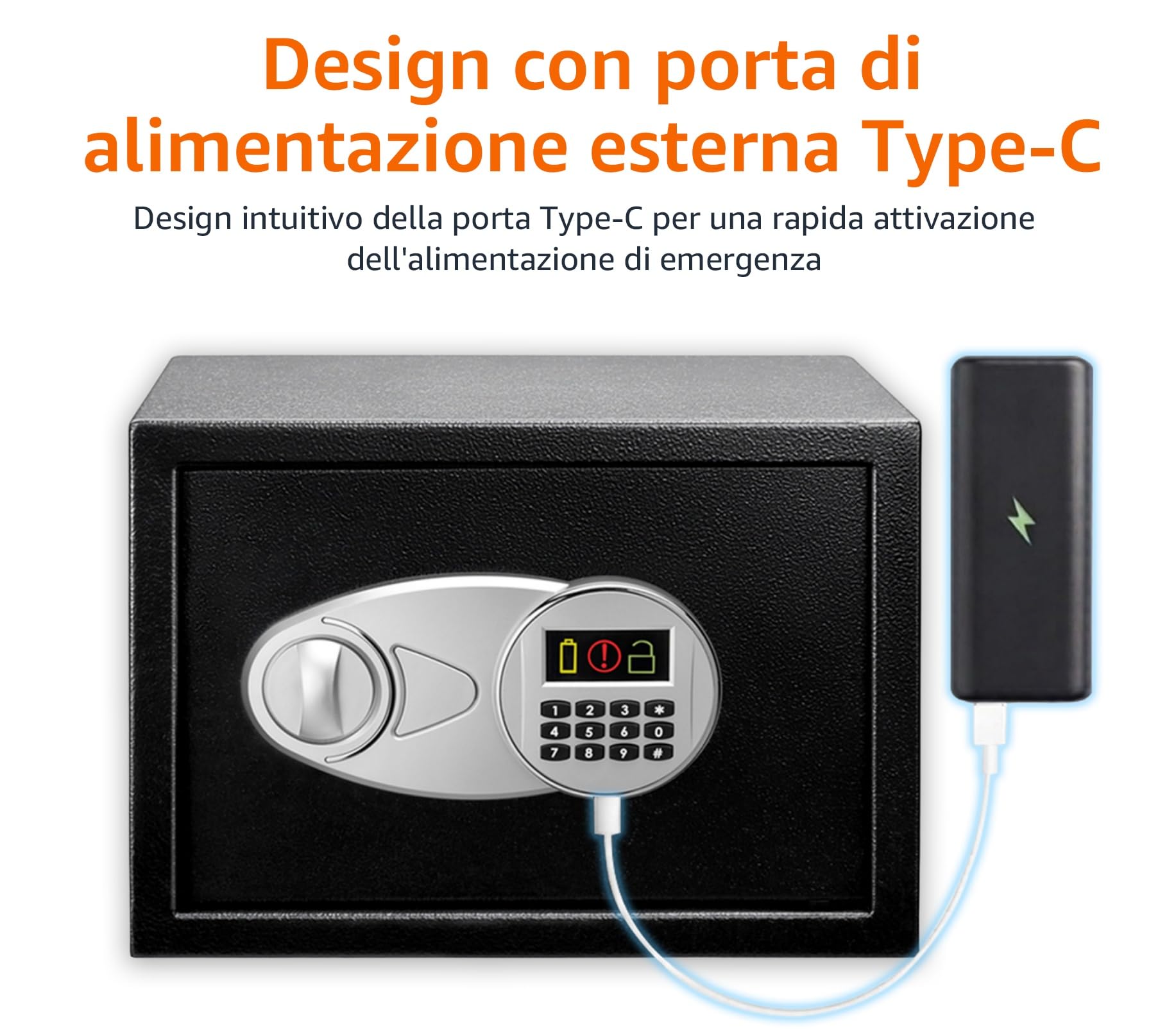 Amazon Basics Cassaforte Tastiera Digitale 14 Litri Nero Acciaio