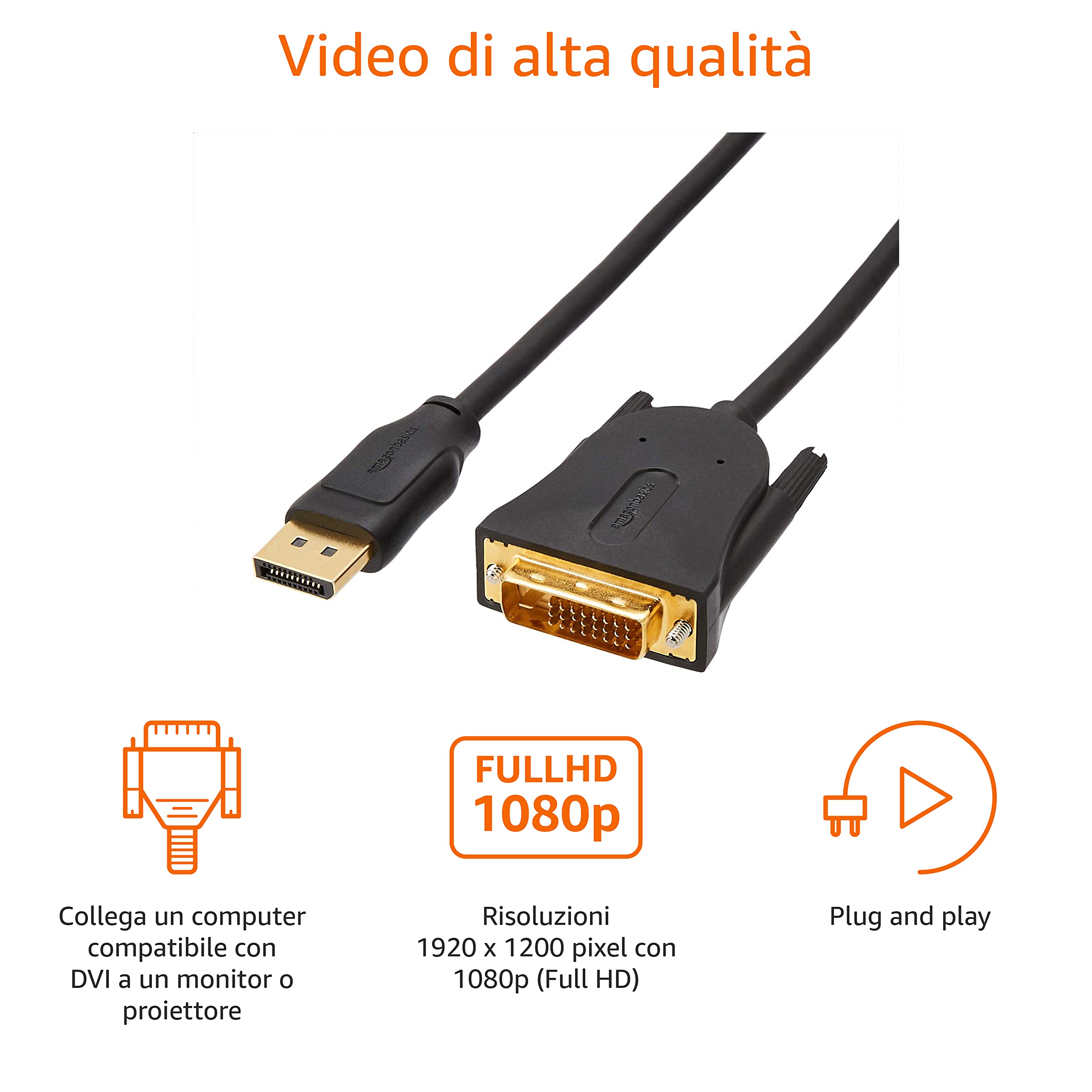 AmazonBasics Cavo DisplayPort-DVI 1,8 m 1-Pack Full HD