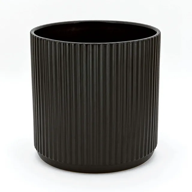 AmazonBasics Vaso Ceramica Scanalato Singolo 20,3 cm Nero Drenaggio