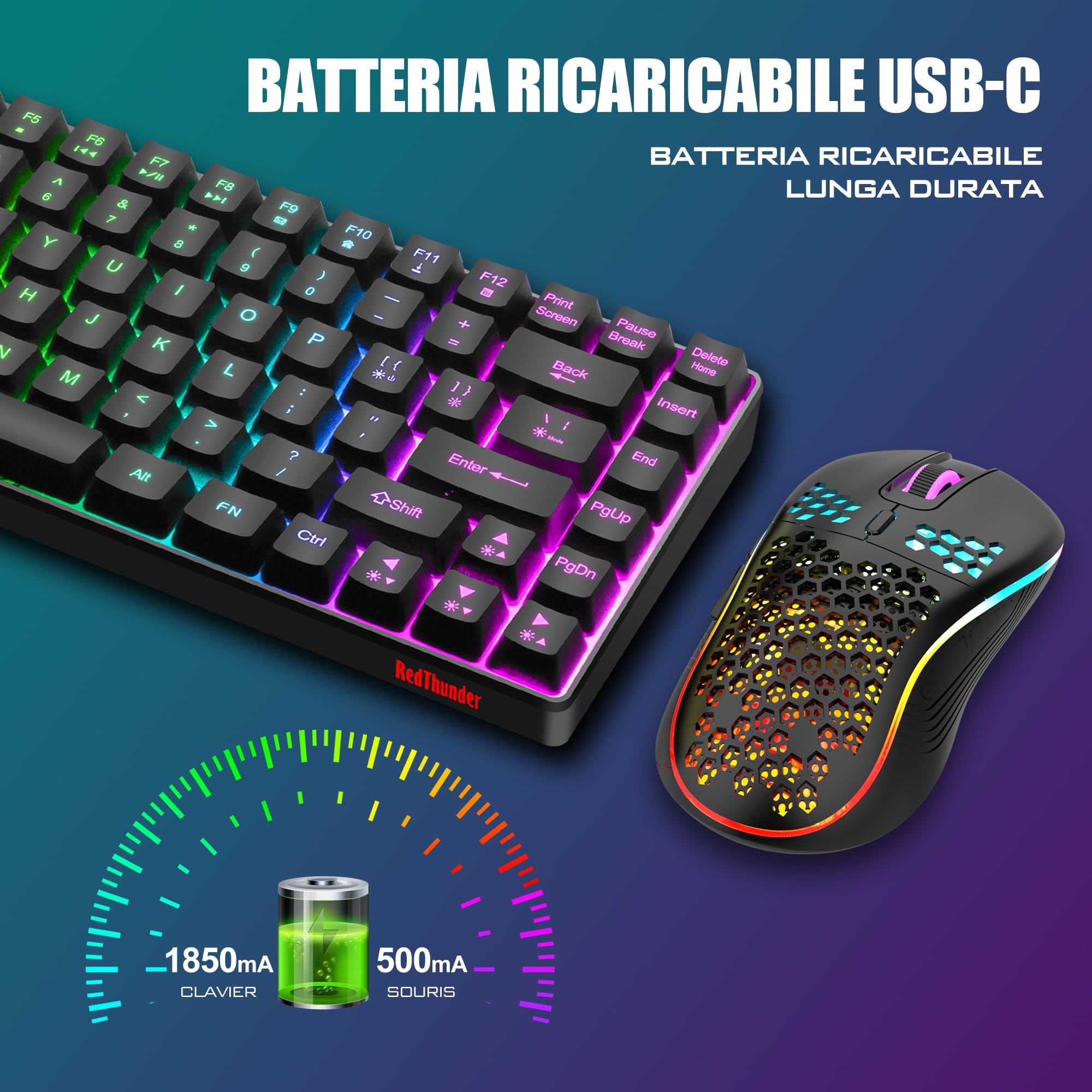 RedThunder K84 Kit Tastiera Mouse Gaming Wireless IT Retroilluminato