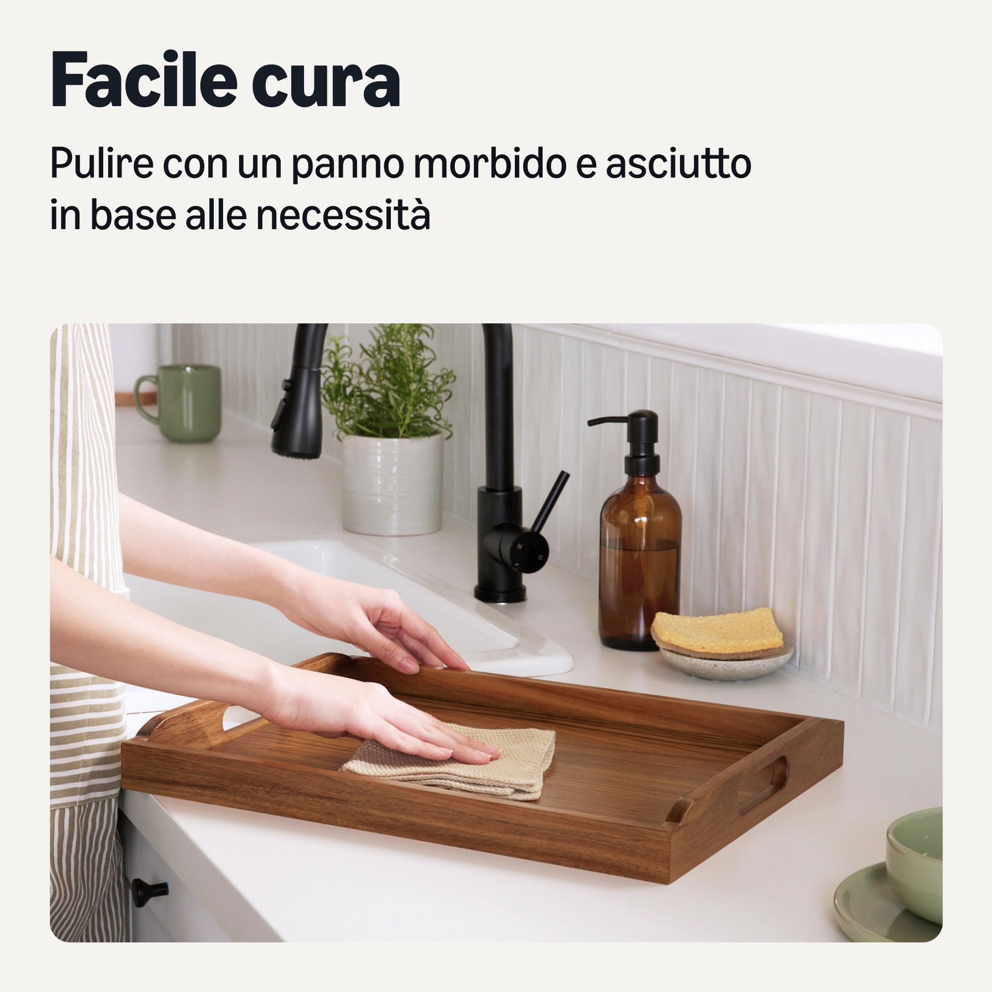 Amazon Basics Vassoio Portata Legno Acacia 43x30 cm con Manici