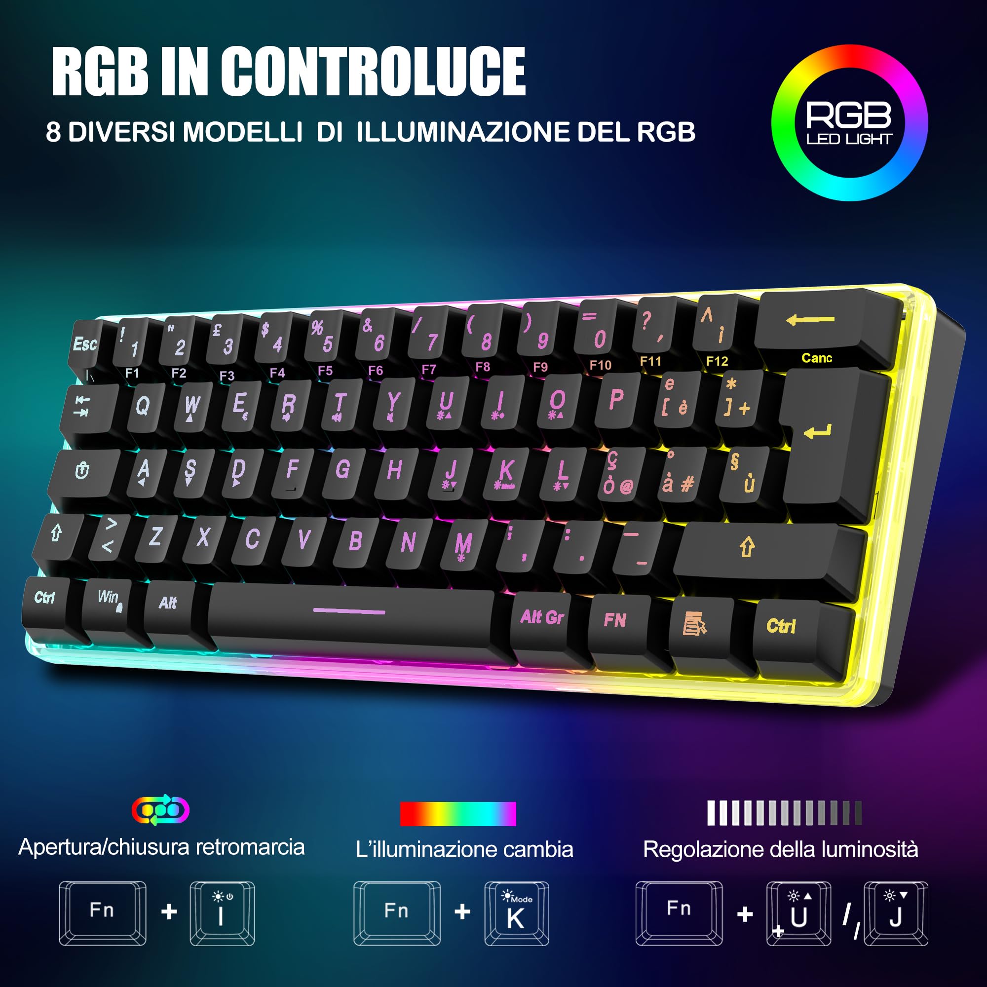 RedThunder K62 kit tastiera e mouse gaming wireless nero RGB