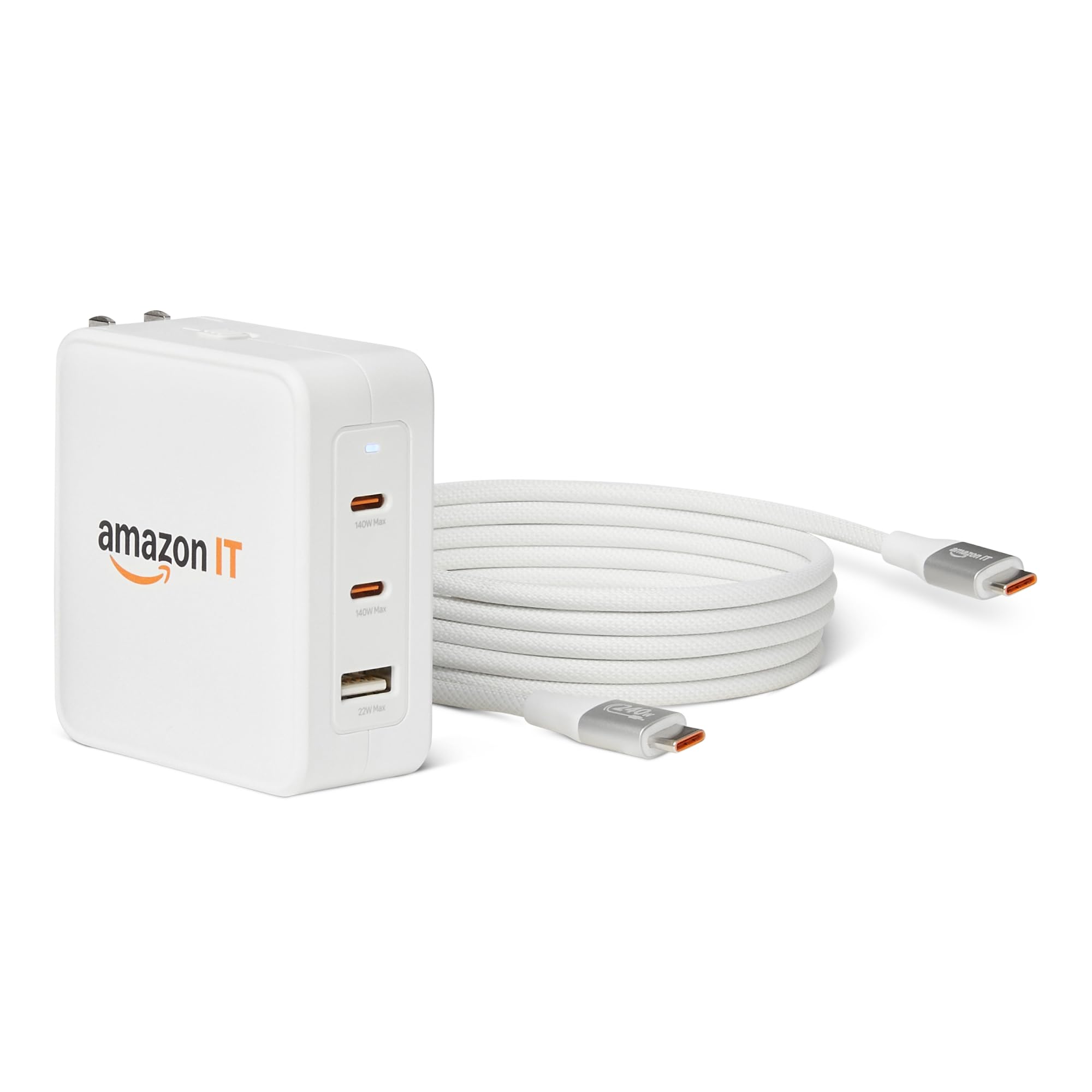Amazon Basics Caricabatterie da Parete 140W con Cavo USB-C GaN 1 pz