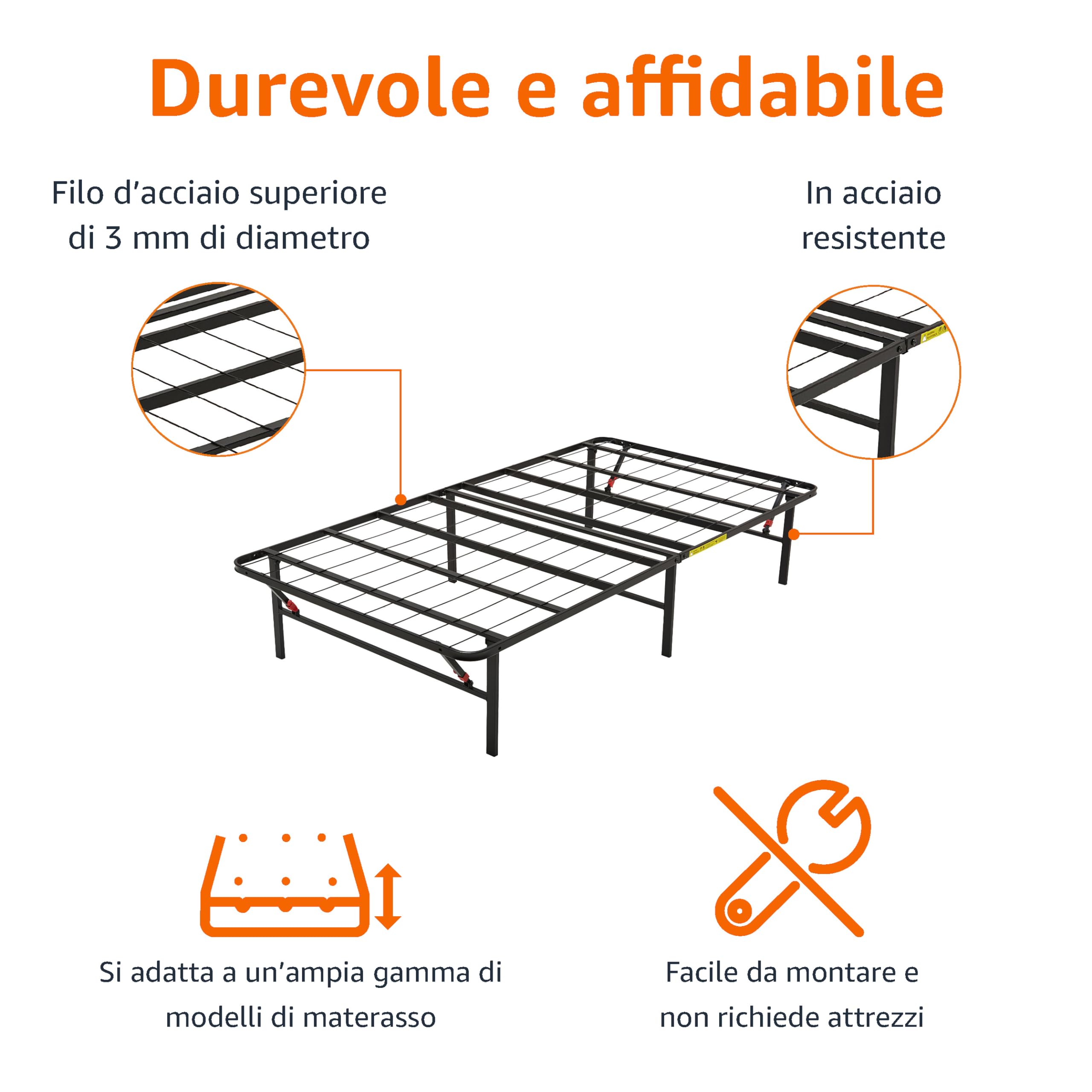 AmazonBasics Base Materasso 90x190 Nero Acciaio