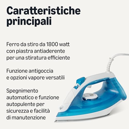 Amazon Basics ferro da stiro a vapore 1800W 200 ml blu