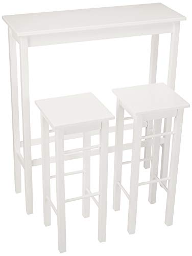 Amazon Basics Set Bistrot Tavolo+2 Sgabelli Bianco Salvaspazio