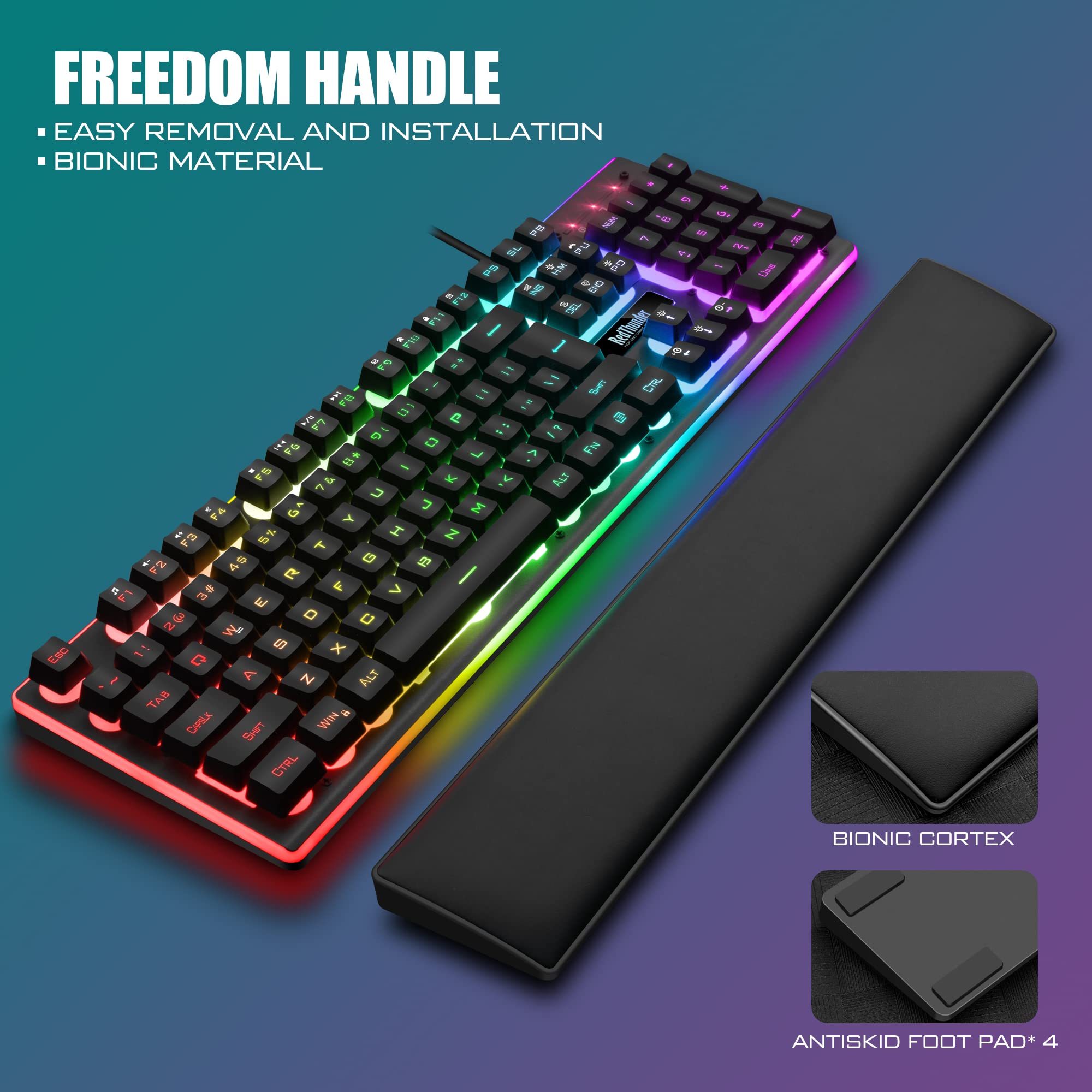RedThunder K10 Combo Tastiera e Mouse Cablati RGB con Poggiapolsi