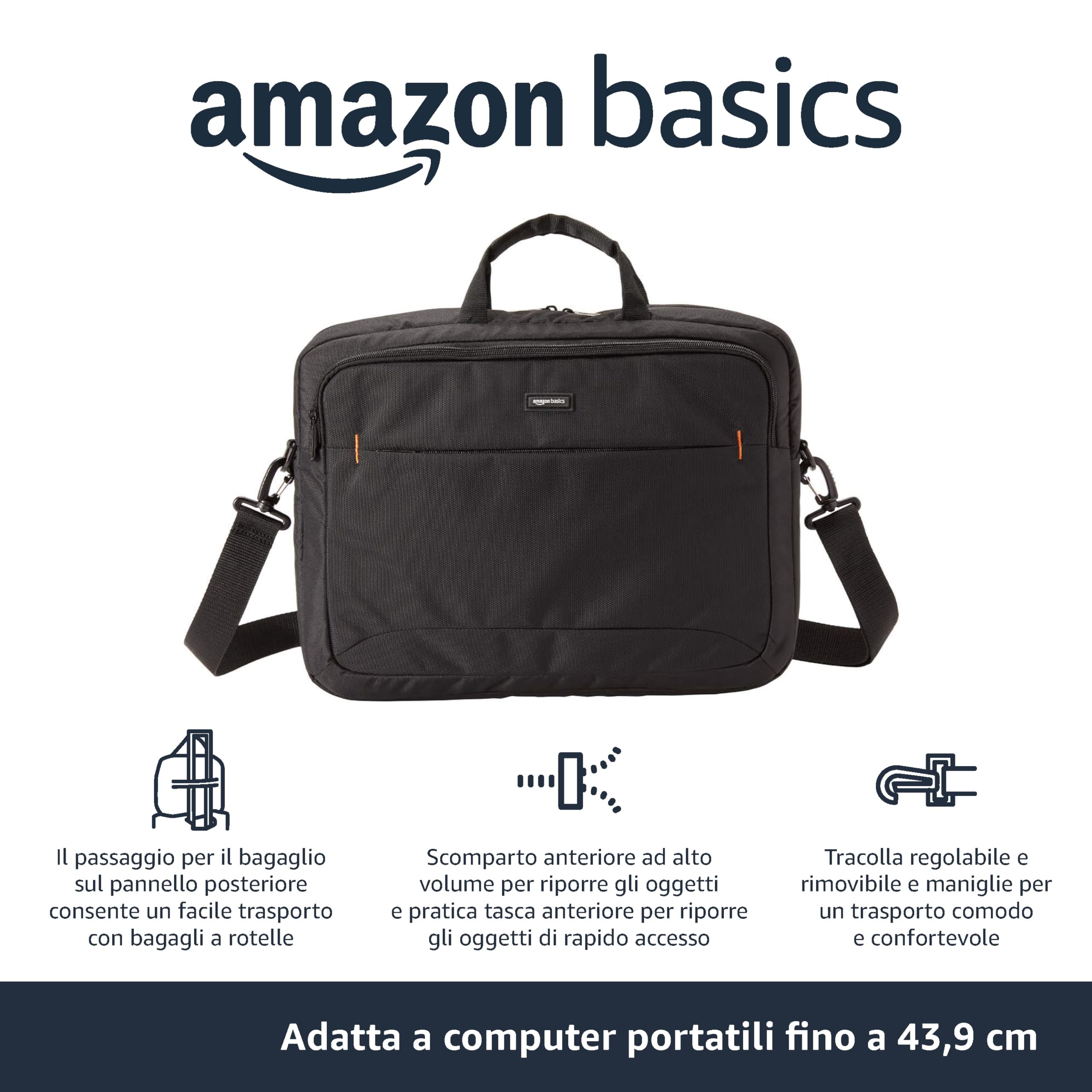 Amazon Basics borsa tracolla laptop 17,3 pollici 44 cm nero