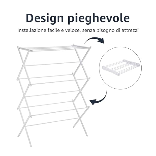 Amazon Basics Stendibiancheria Pieghevole Bianco Acciaio