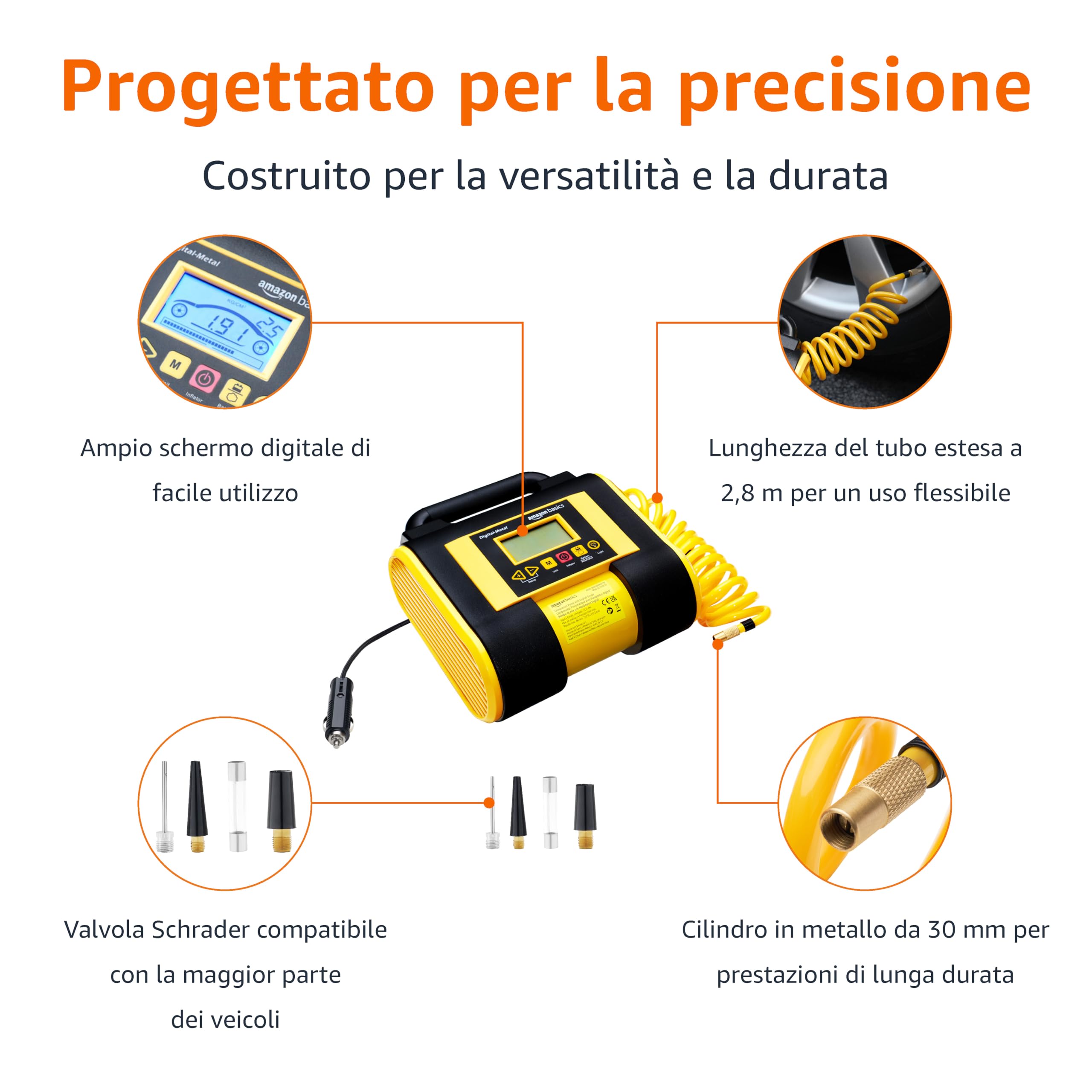 AmazonBasics Compressore Portatile 12V 150 PSI Nero con Manometro