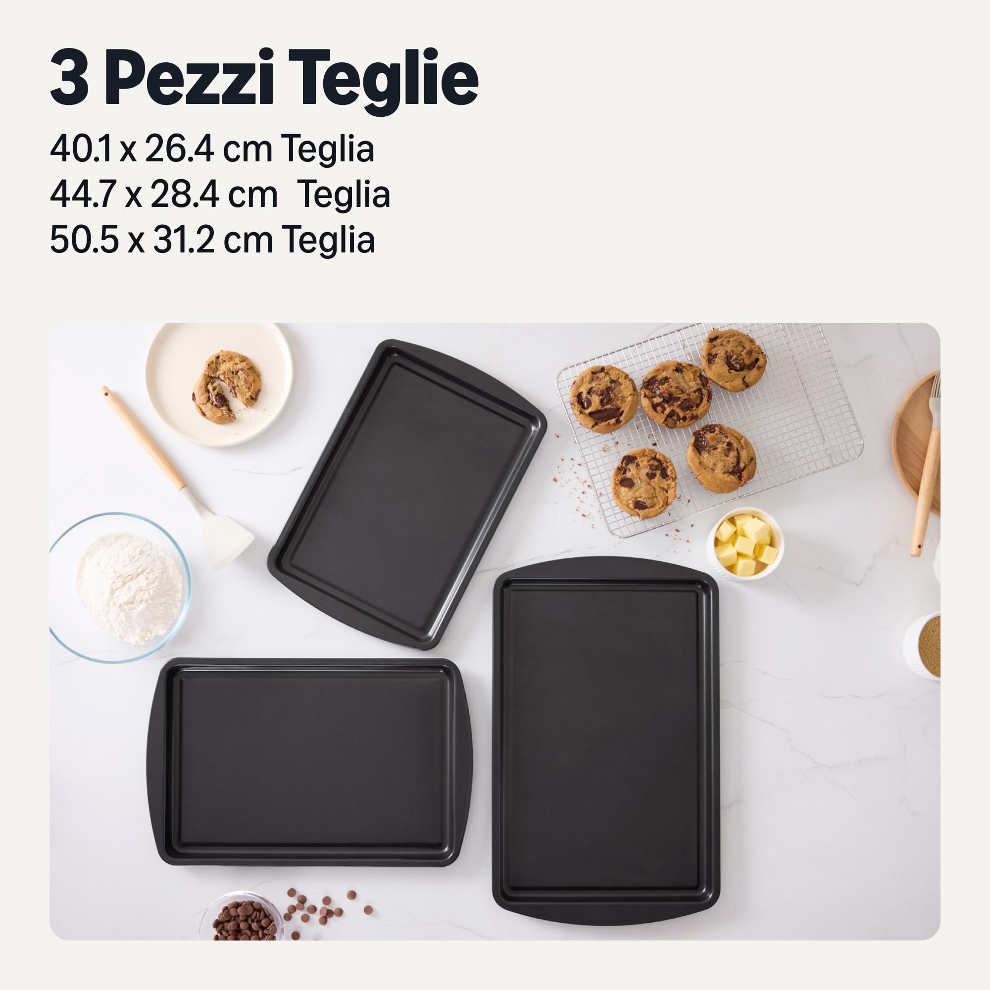 Amazon Basics Set 3 Teglie Forno Antiaderenti Impilabili