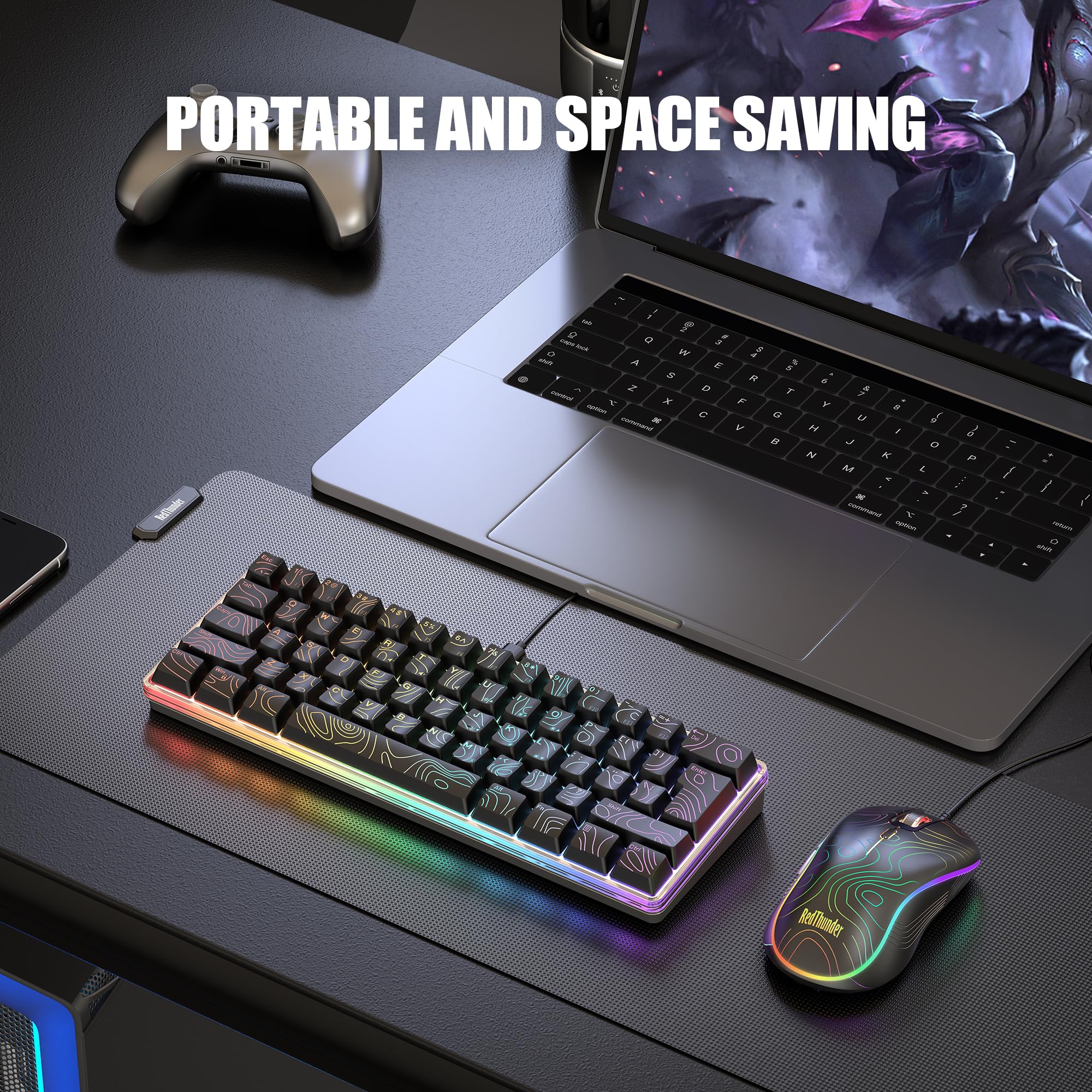 RedThunder Tastiera e Mouse Gaming 60% RGB 61 Tasti Nero