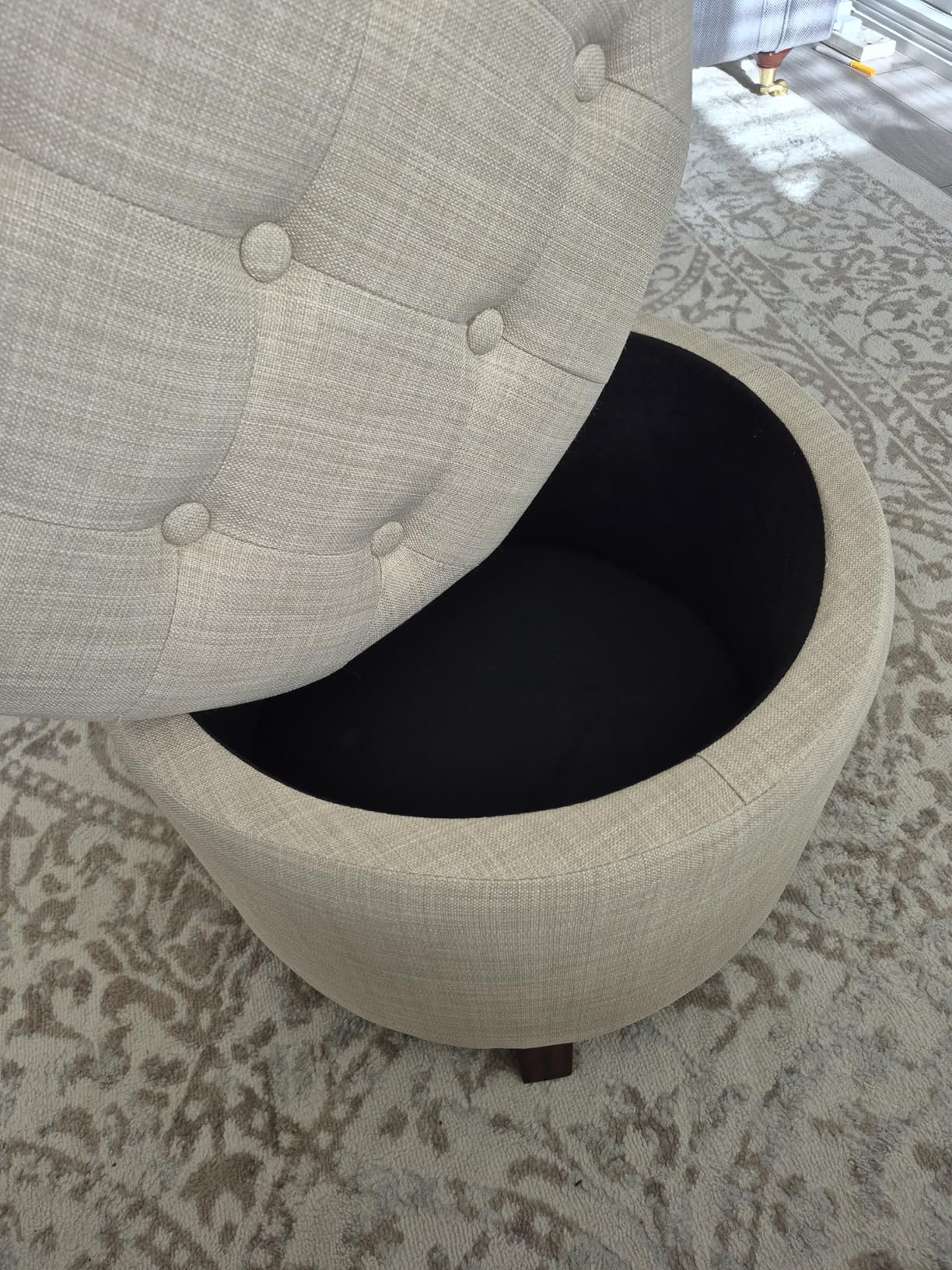 Amazon Basics Sgabello Imbottito Rotondo Beige Pouf Contenitore