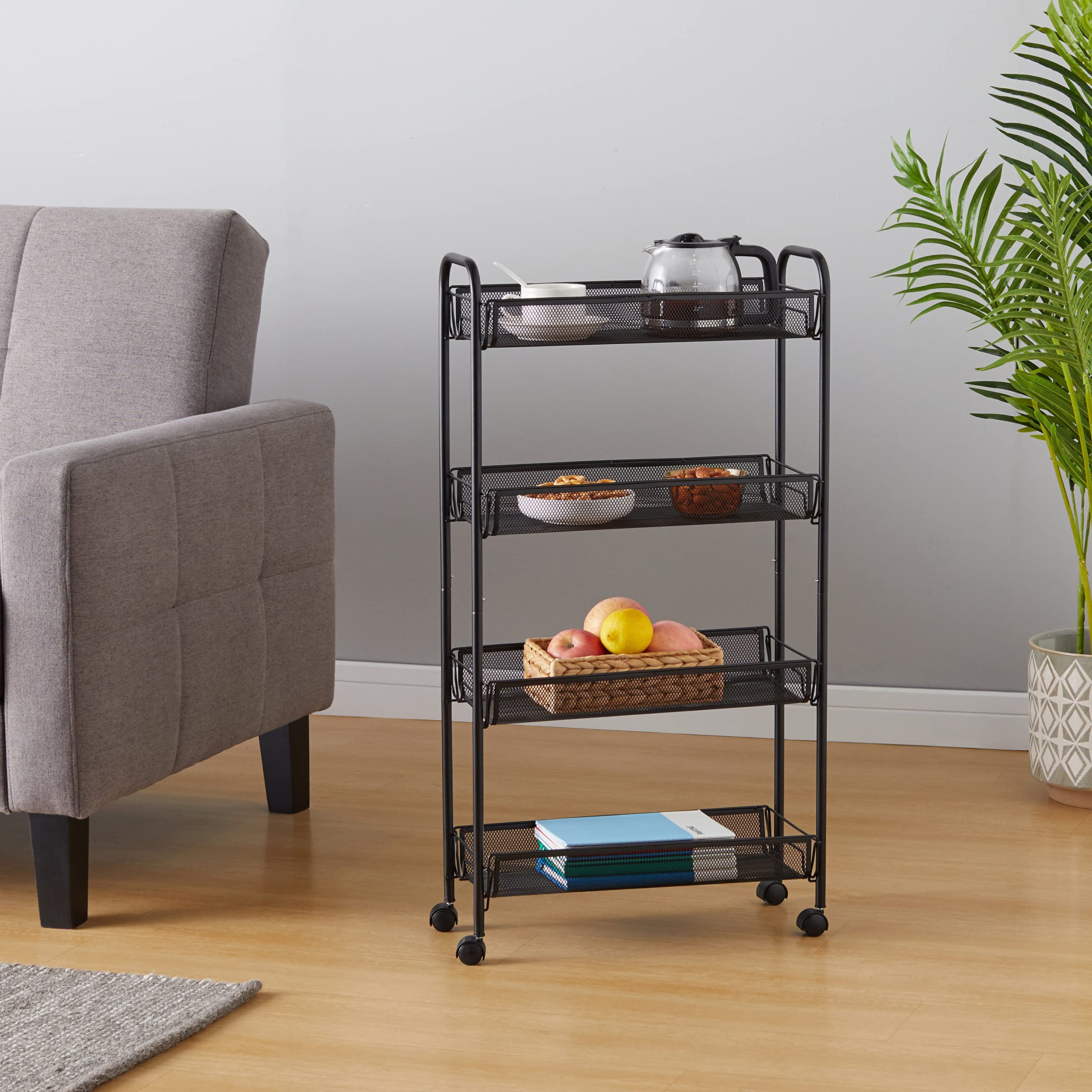 Amazon Basics carrello metallo 4 ripiani nero rete