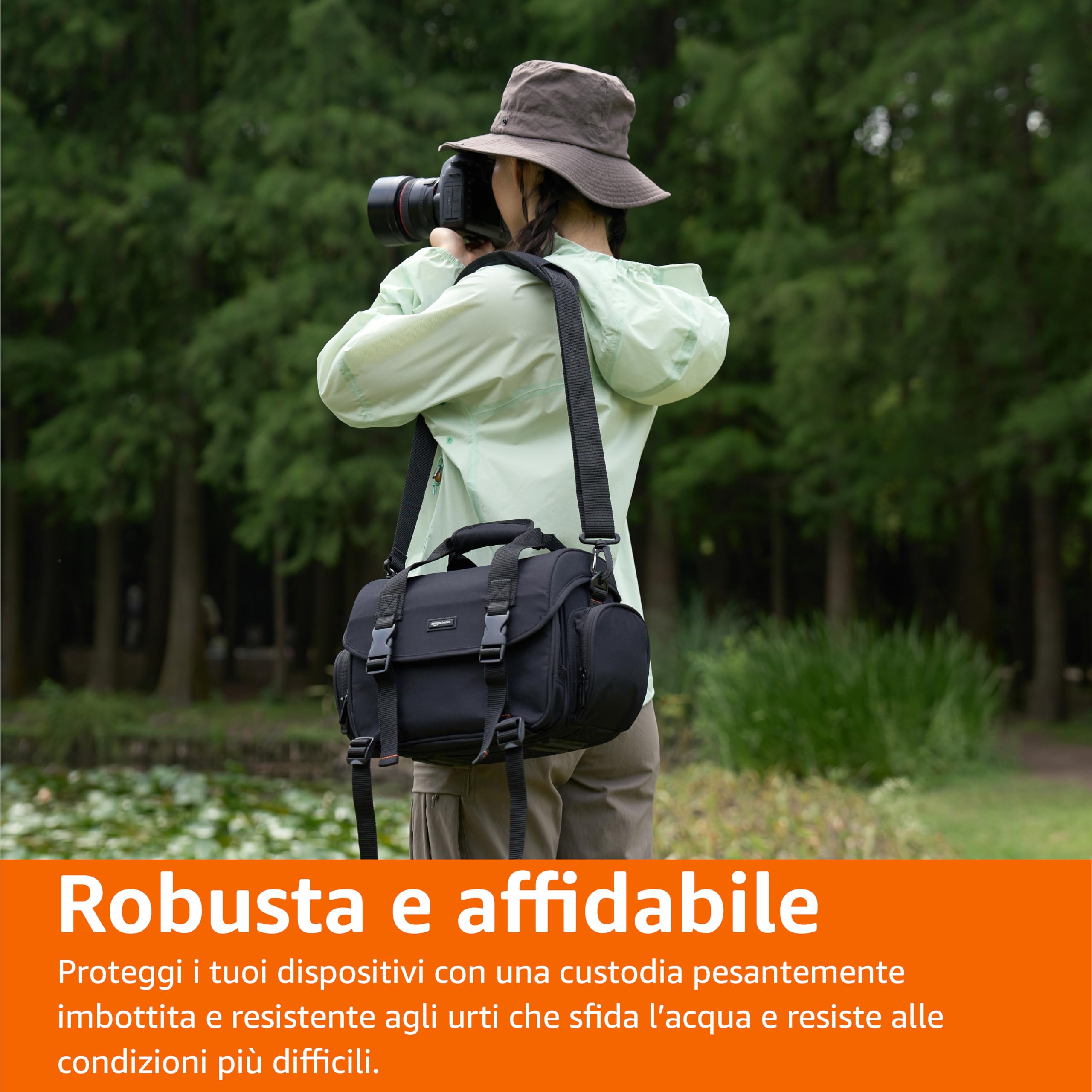 Amazon Basics Borsa Fotocamera SLR Grande Nero Grigio