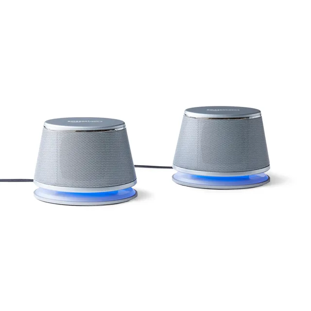 Amazon Basics Altoparlanti PC USB Argento AUX 2.0 Coppia