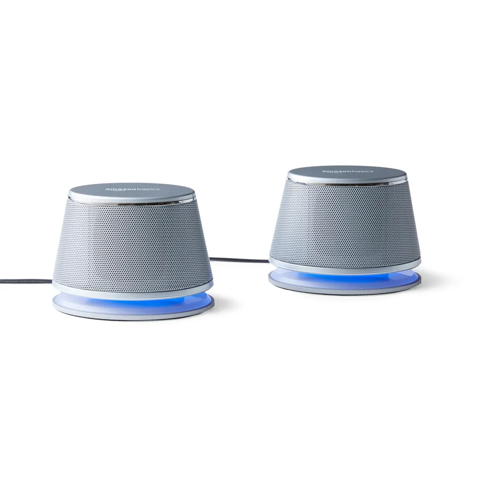 Amazon Basics Altoparlanti PC USB Argento AUX 2.0 Coppia