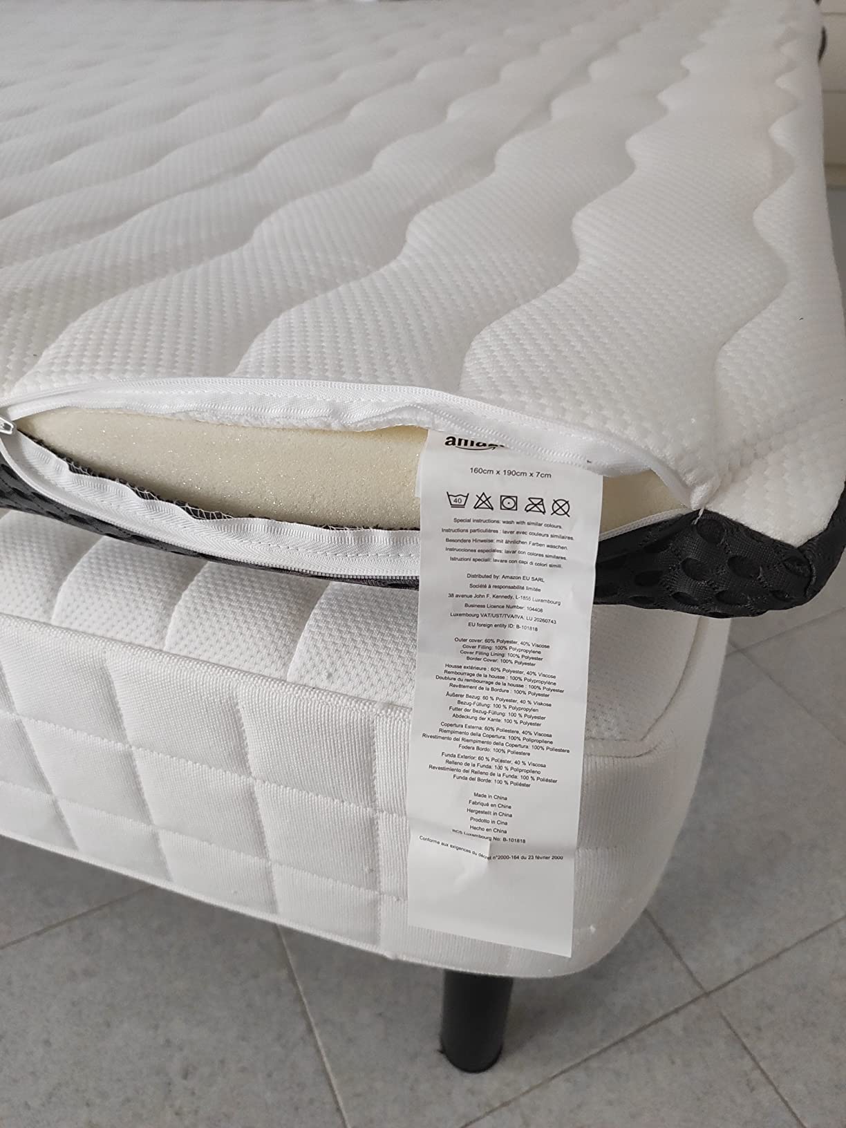 AmazonBasics Topper Matrimoniale 180x200x7cm Memory Bianco
