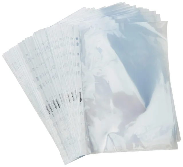 AmazonBasics Buste Forate A4 60 Micron 100 Pezzi Trasparenti