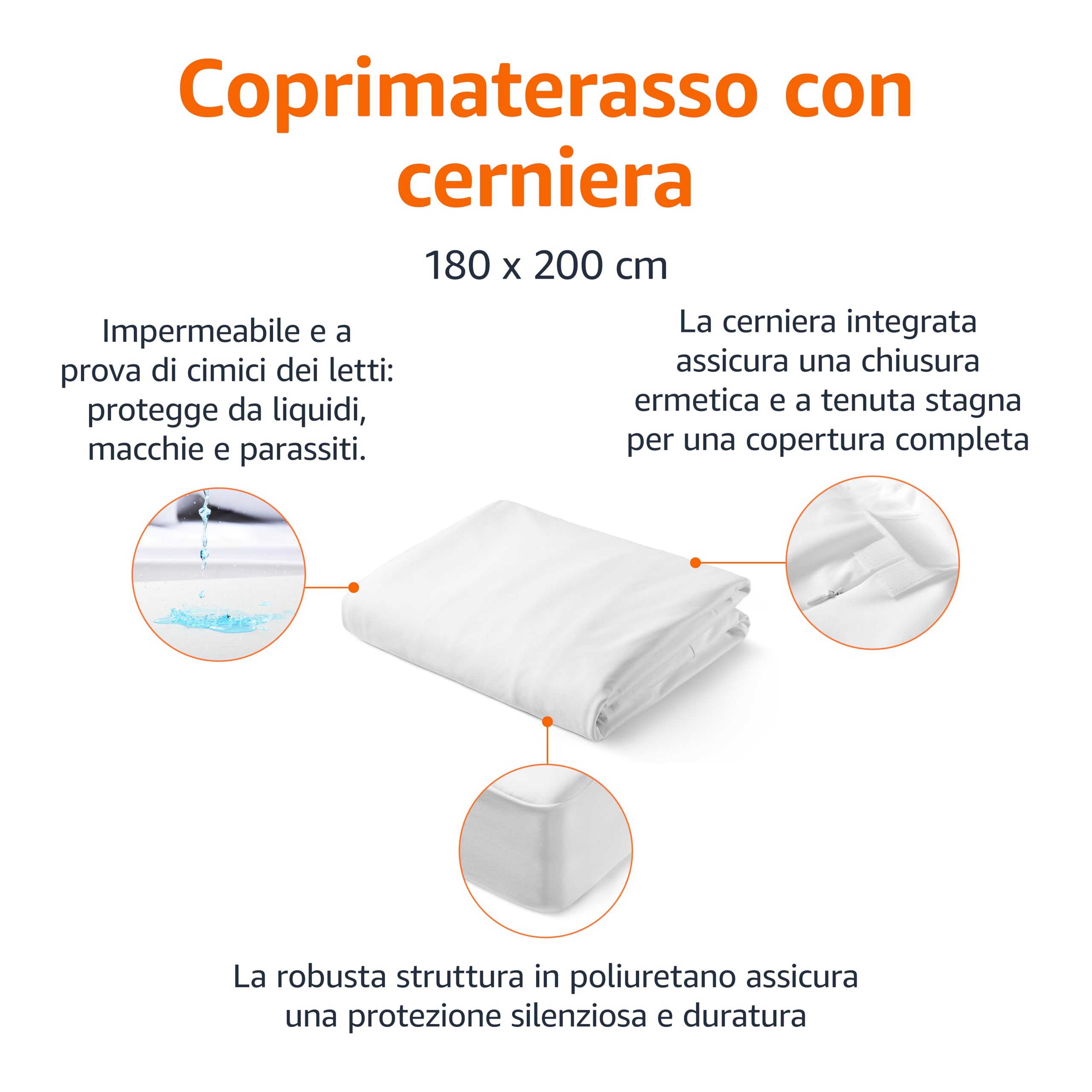 Amazon Basics Coprimaterasso con Cerniera 180x200x30cm Bianco