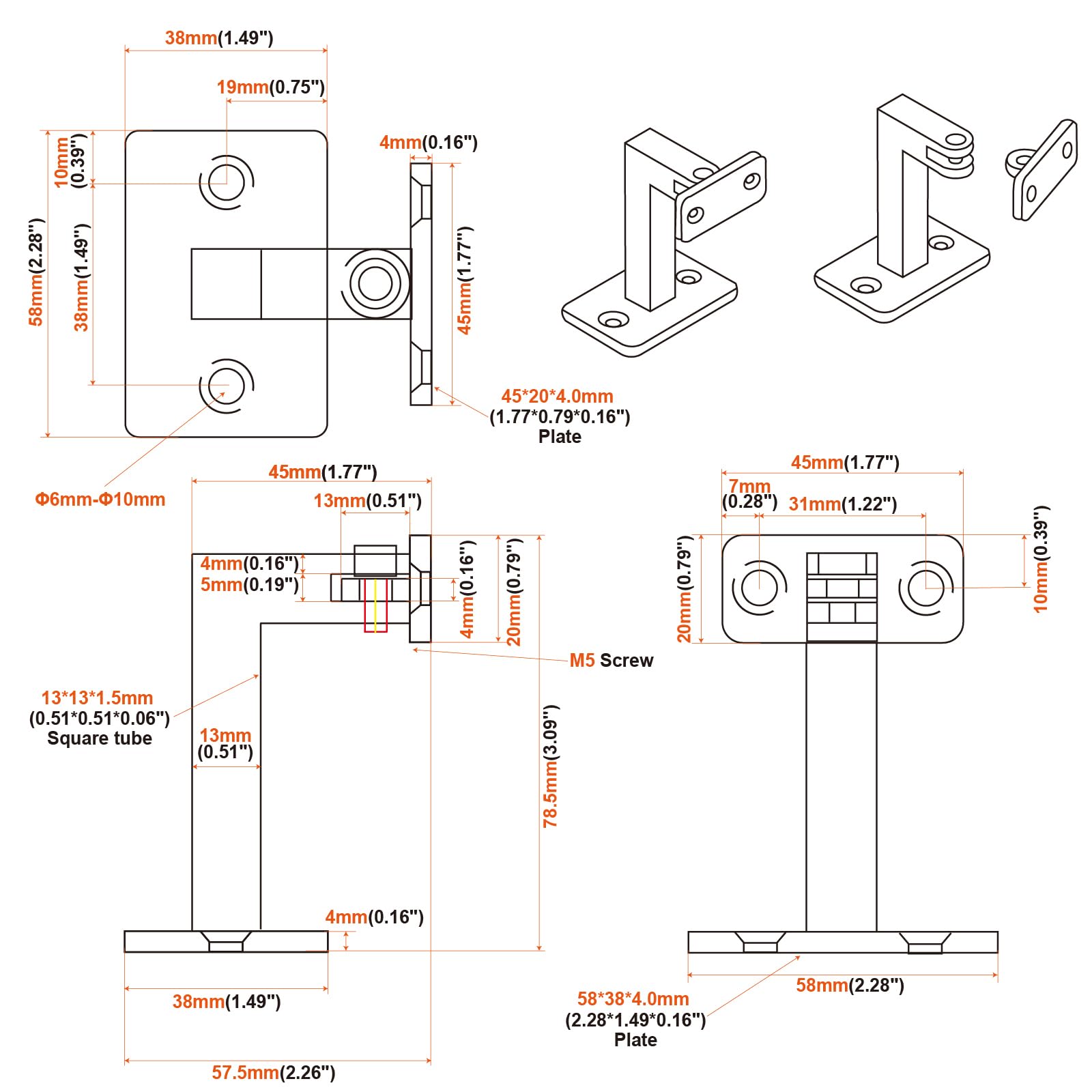 RealPlus staffe girevoli per corrimano quadrate regolabili 4 pezzi