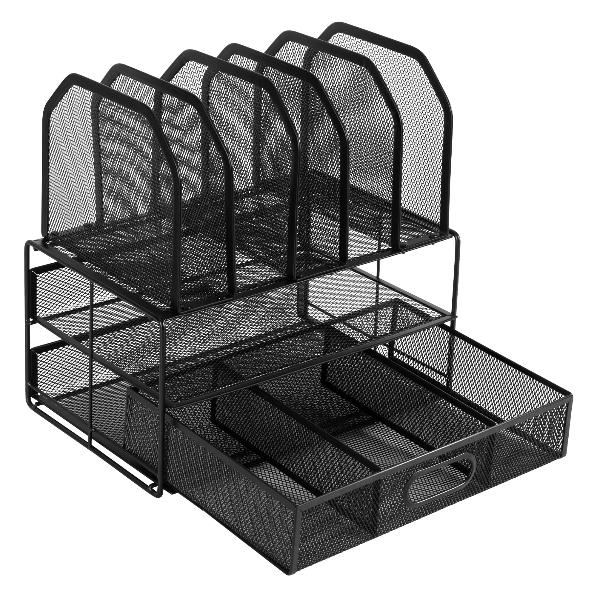 Amazon Basics Organizer Scrivania Rete Nero con Cassetto