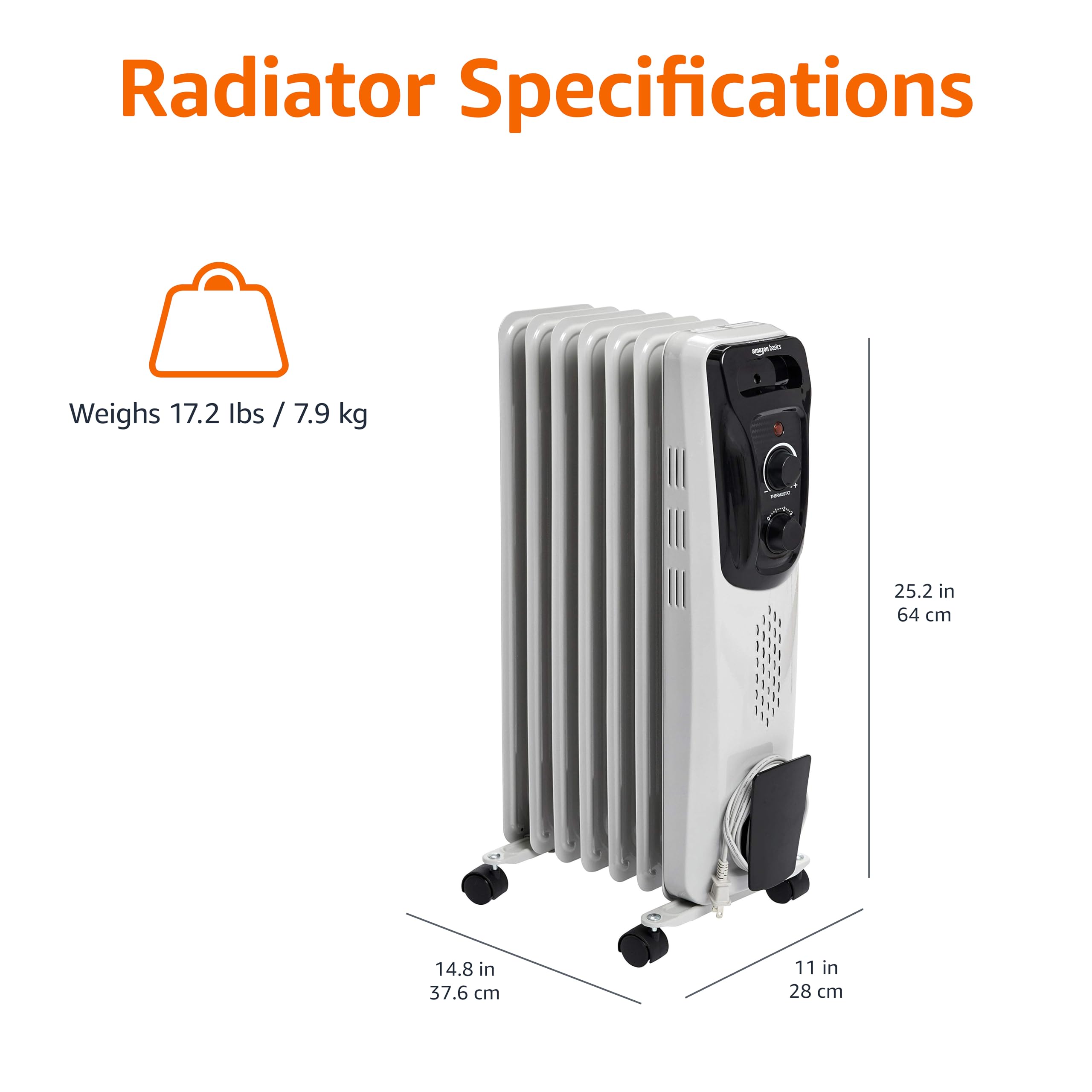 Amazon Basics Termosifone Olio 1500W Bianco 7 Elementi