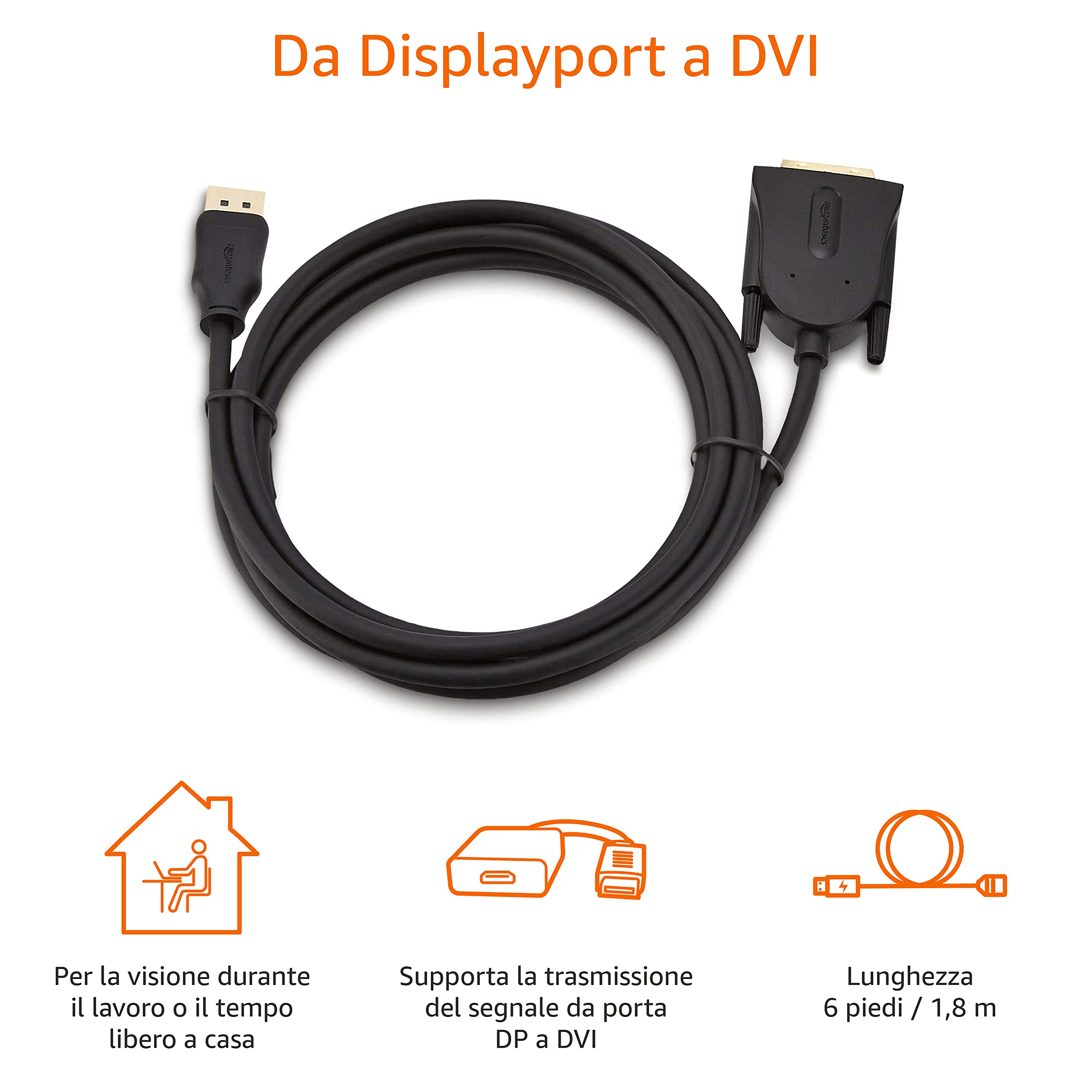 AmazonBasics Cavo DisplayPort-DVI 1,8 m 1-Pack Full HD