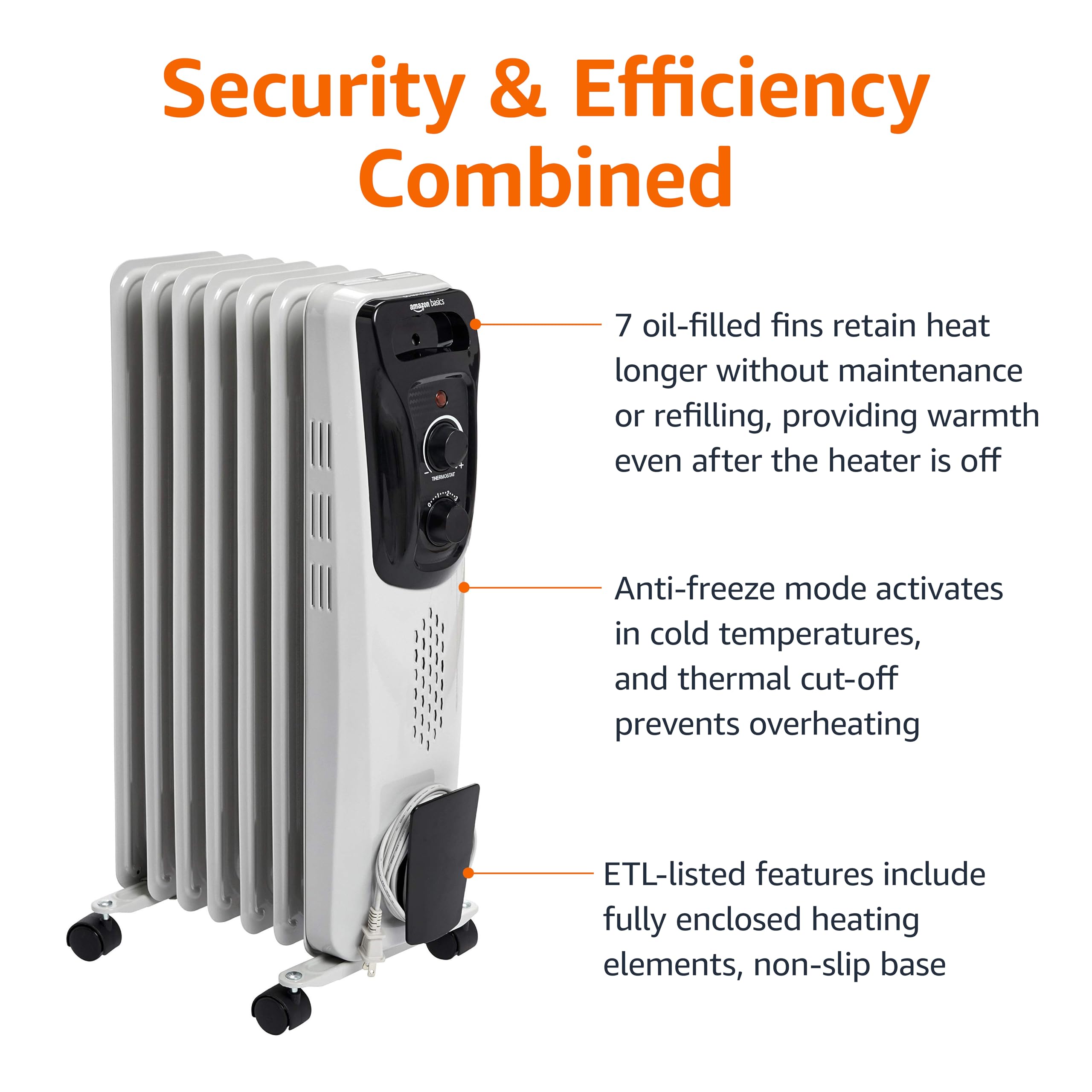 Amazon Basics Termosifone Olio 1500W Bianco 7 Elementi