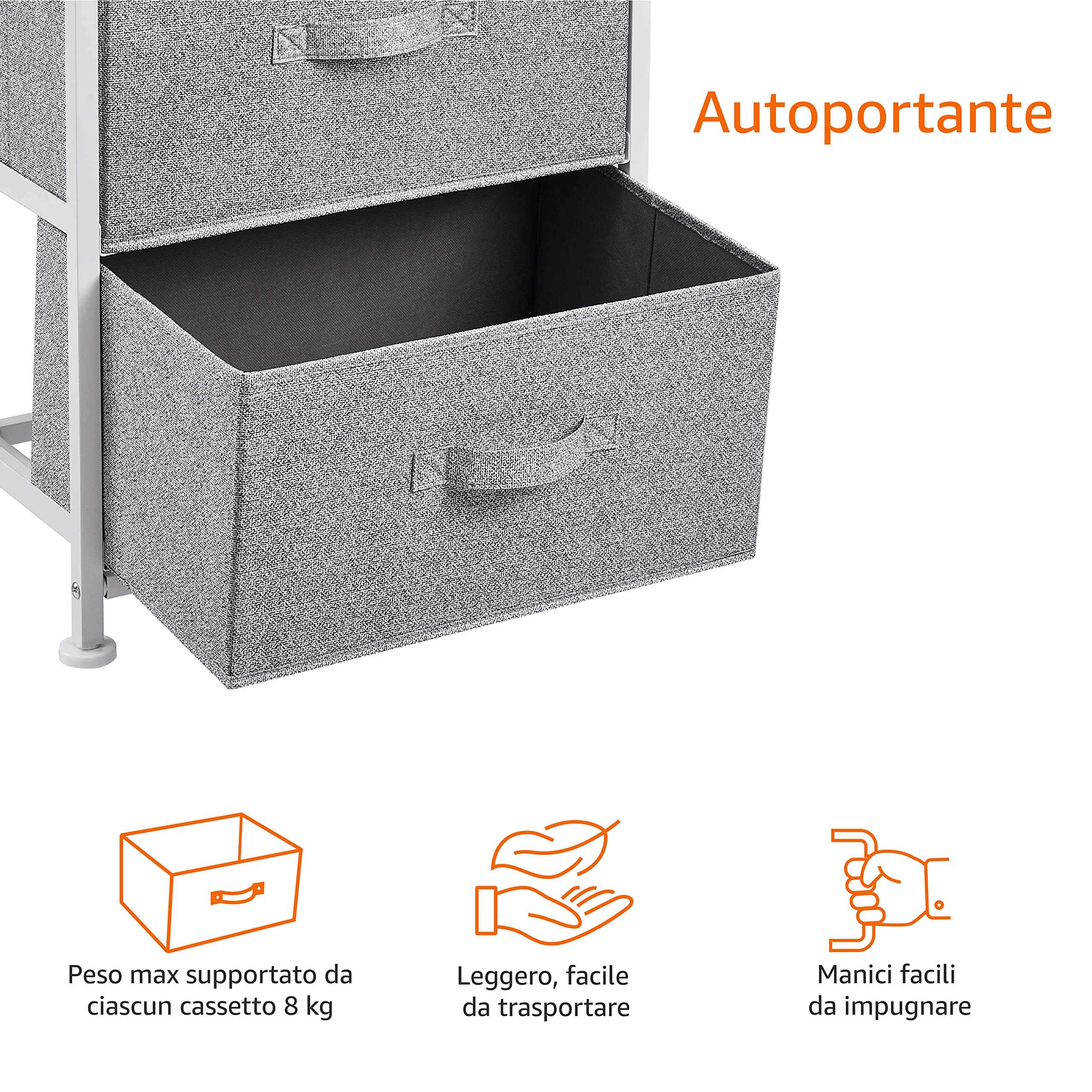 Amazon Basics Cassettiera 4 Cassetti Tessuto Bianco salvaspazio