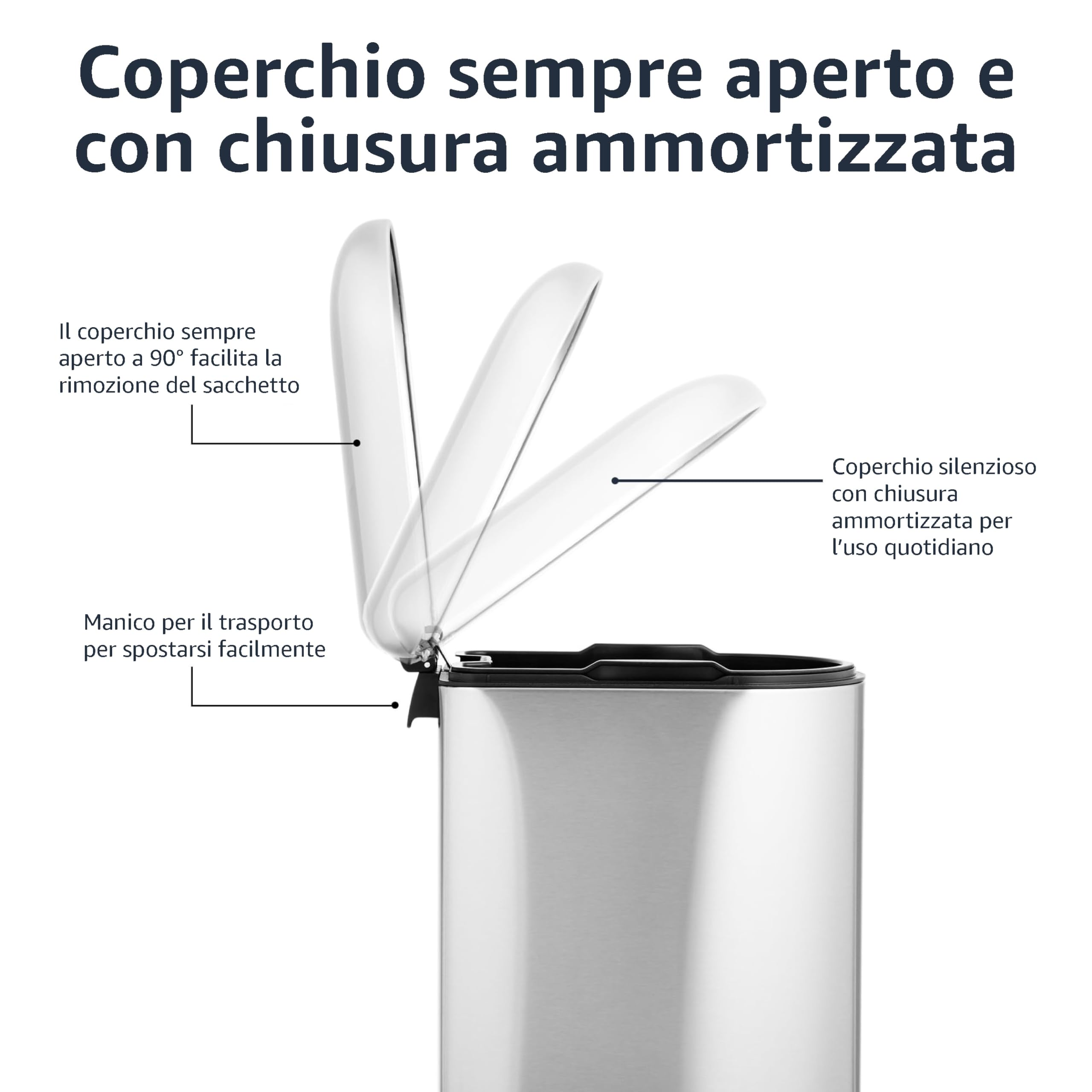 Amazon Basics Pattumiera con Pedale Acciaio Inox 10 L slim