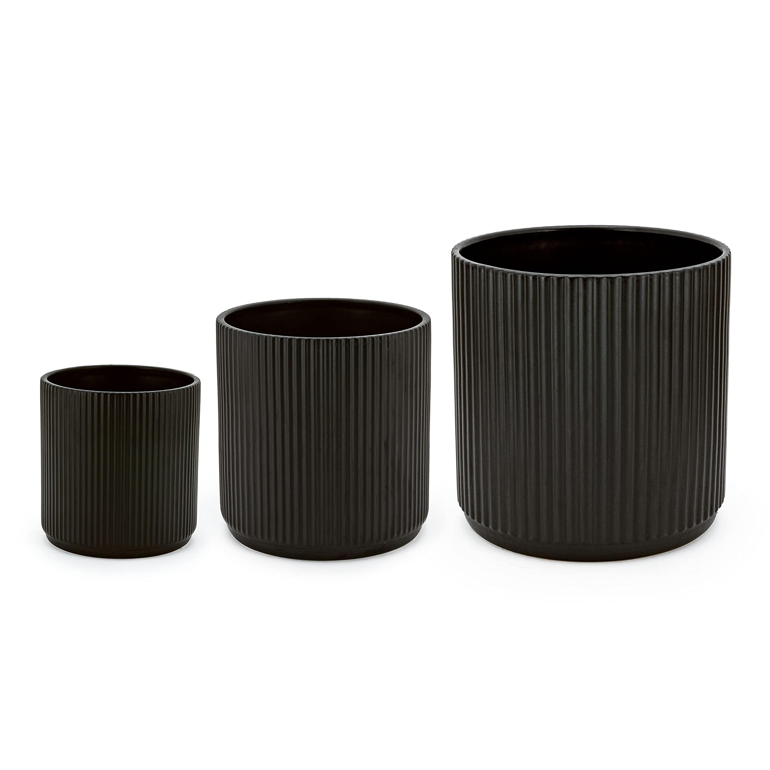 AmazonBasics Vaso Ceramica Scanalato Singolo 20,3 cm Nero Drenaggio