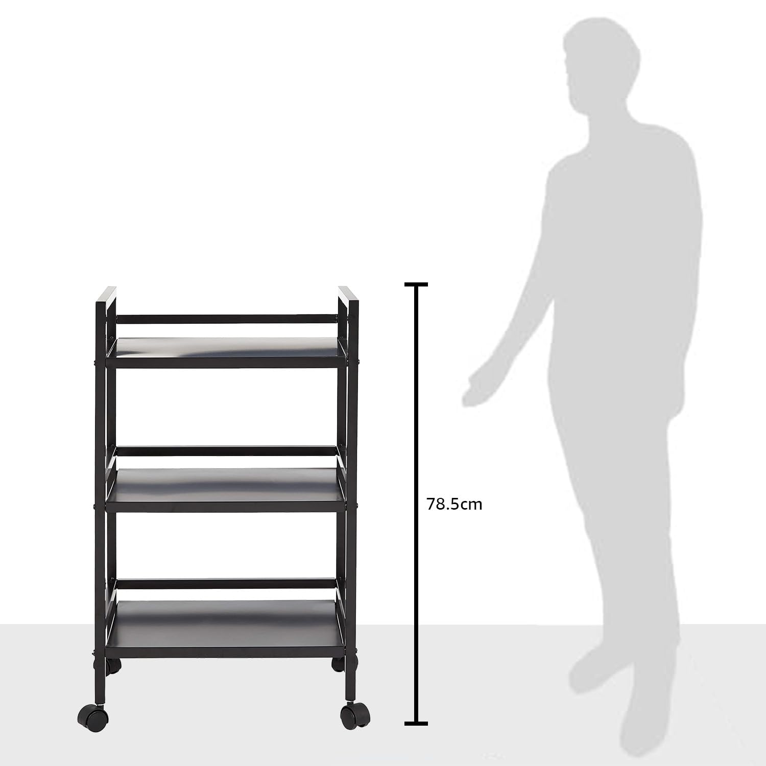 AmazonBasics Carrello 3 Ripiani Portaoggetti Metallo Nero Ruote