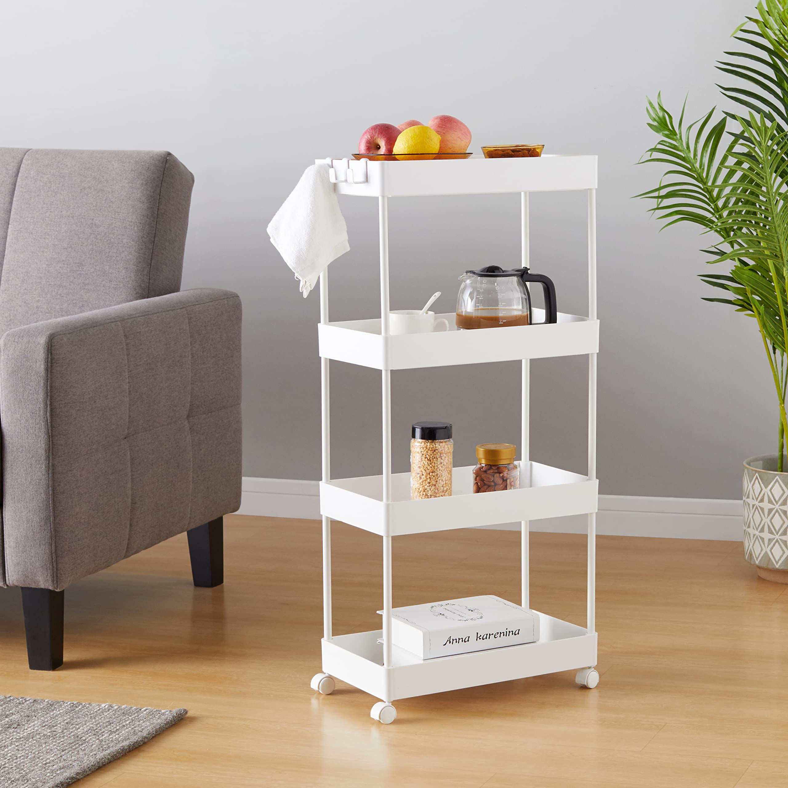 Amazon Basics Carrello Cucina 4 Ripiani Bianco con Ruote 40x22x86