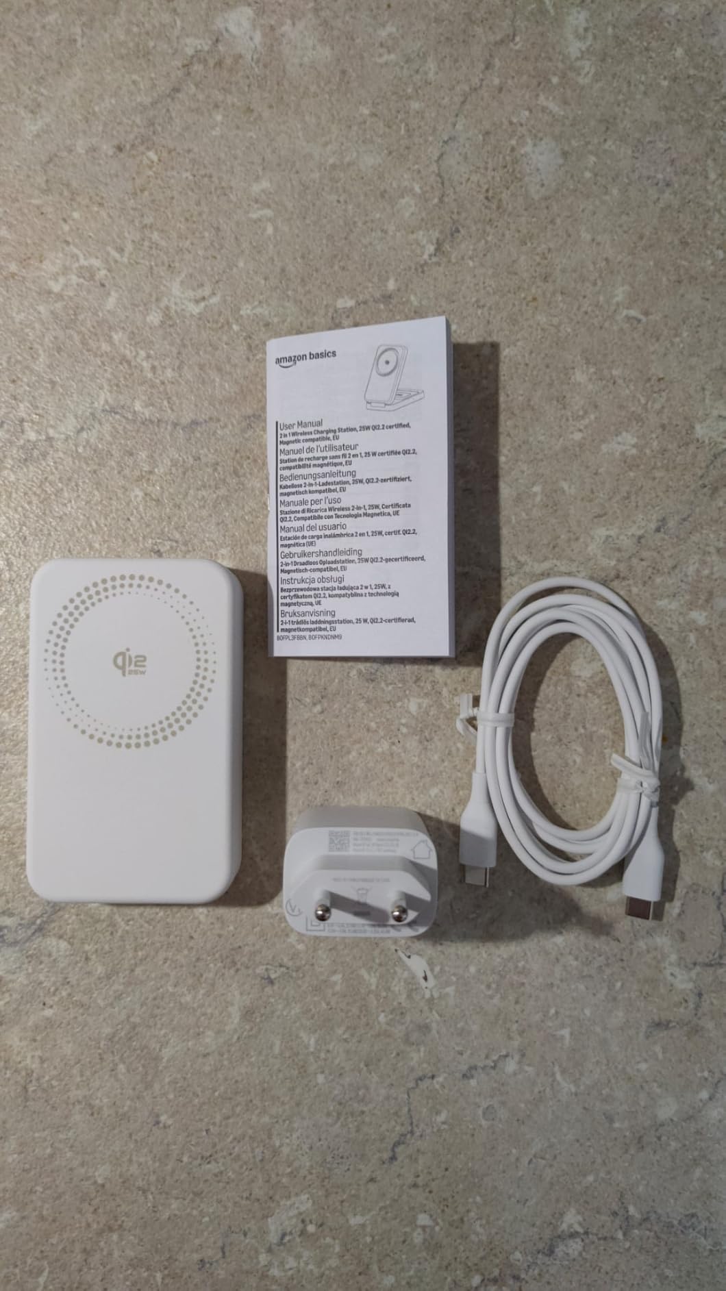Amazon Basics Stazione Ricarica Wireless 2in1 25W Bianco