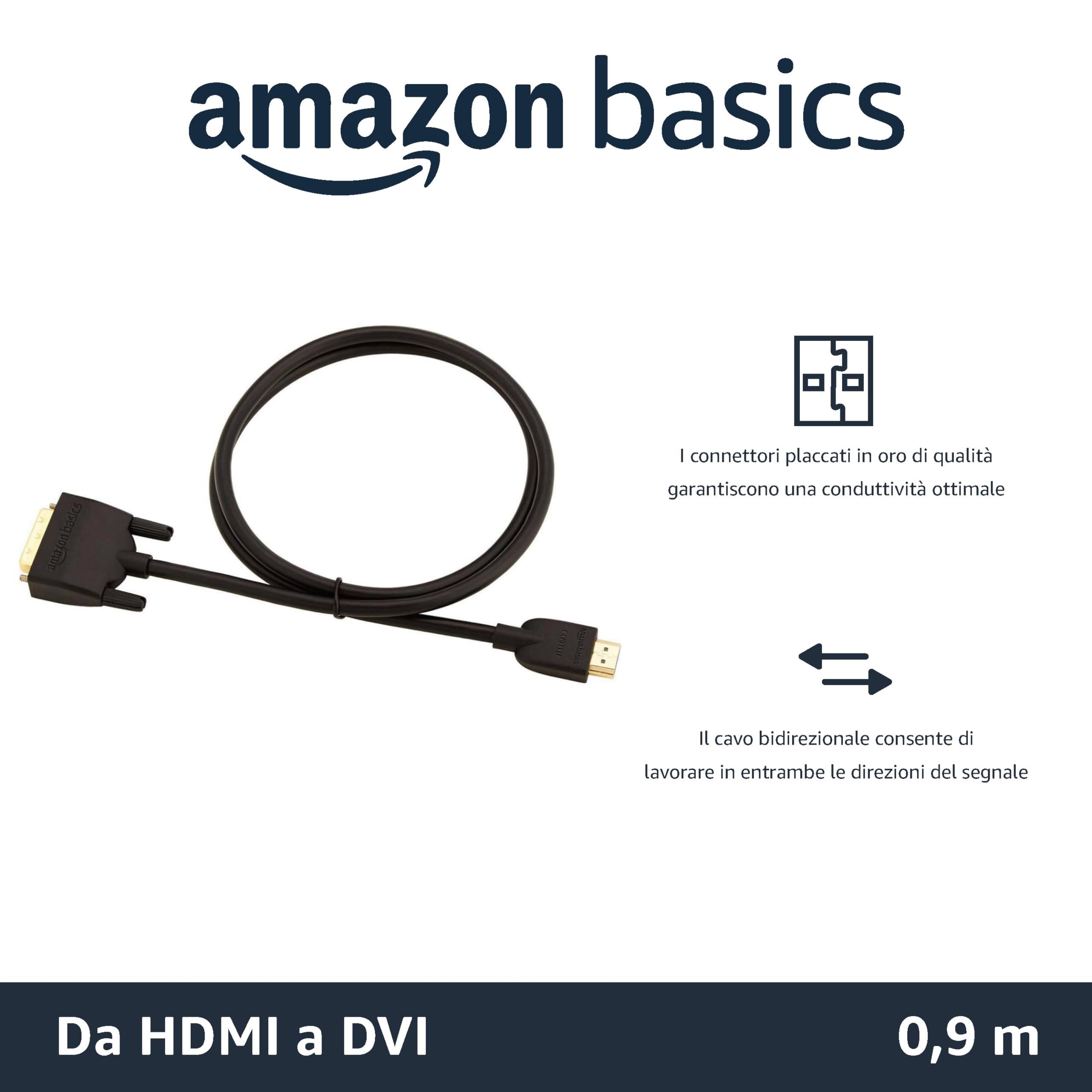Amazon Basics cavo adattatore HDMI-DVI 0,9 m nero placcato oro