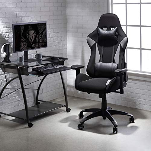 Amazon Basics Racing sedia gaming grigia in tessuto traspirante reclinabile