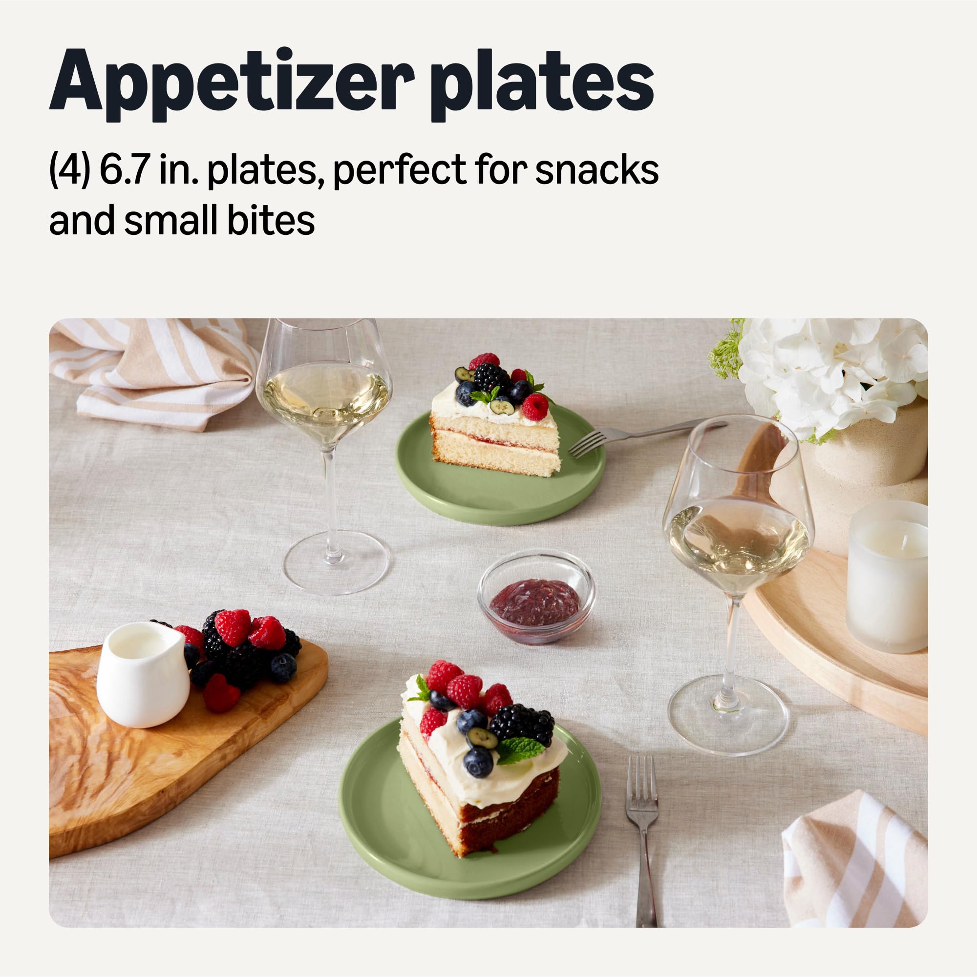 AmazonBasics Set 4 Piatti Antipasti 17 cm Verde Oliva Gres