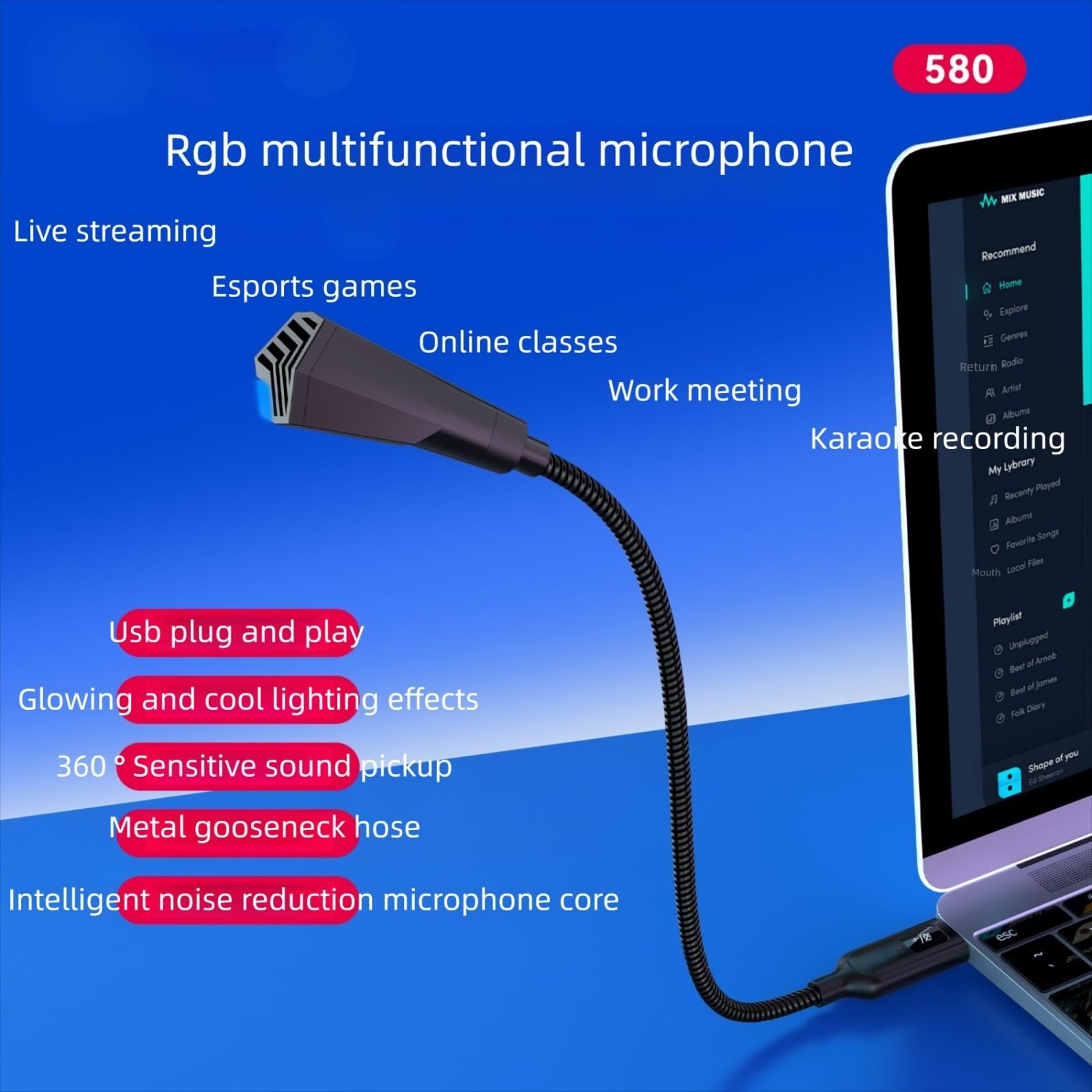 EMEBAY microfono USB condensatore RGB gaming