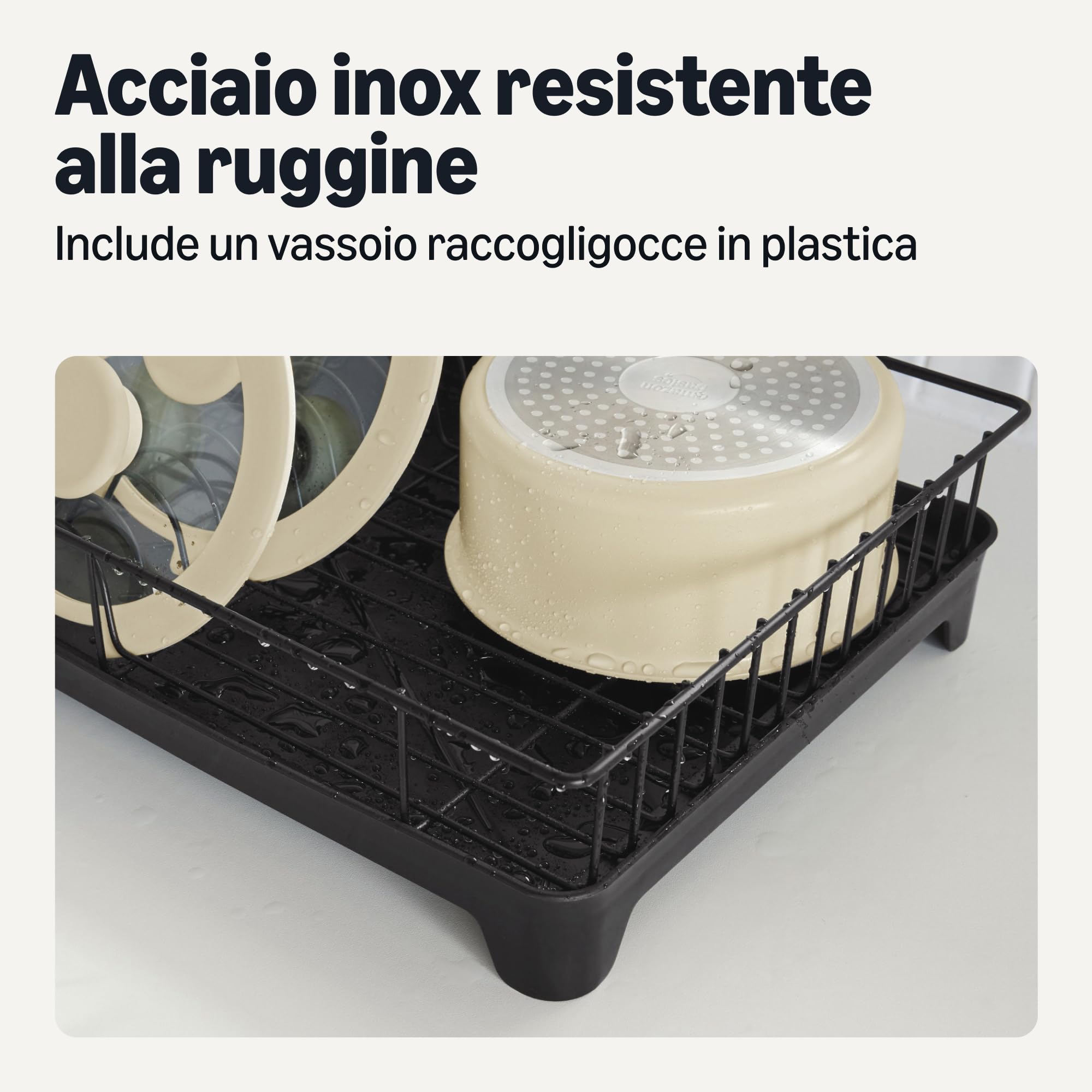 Amazon Basics Scolapiatti Acciaio Inox Nero Compatto
