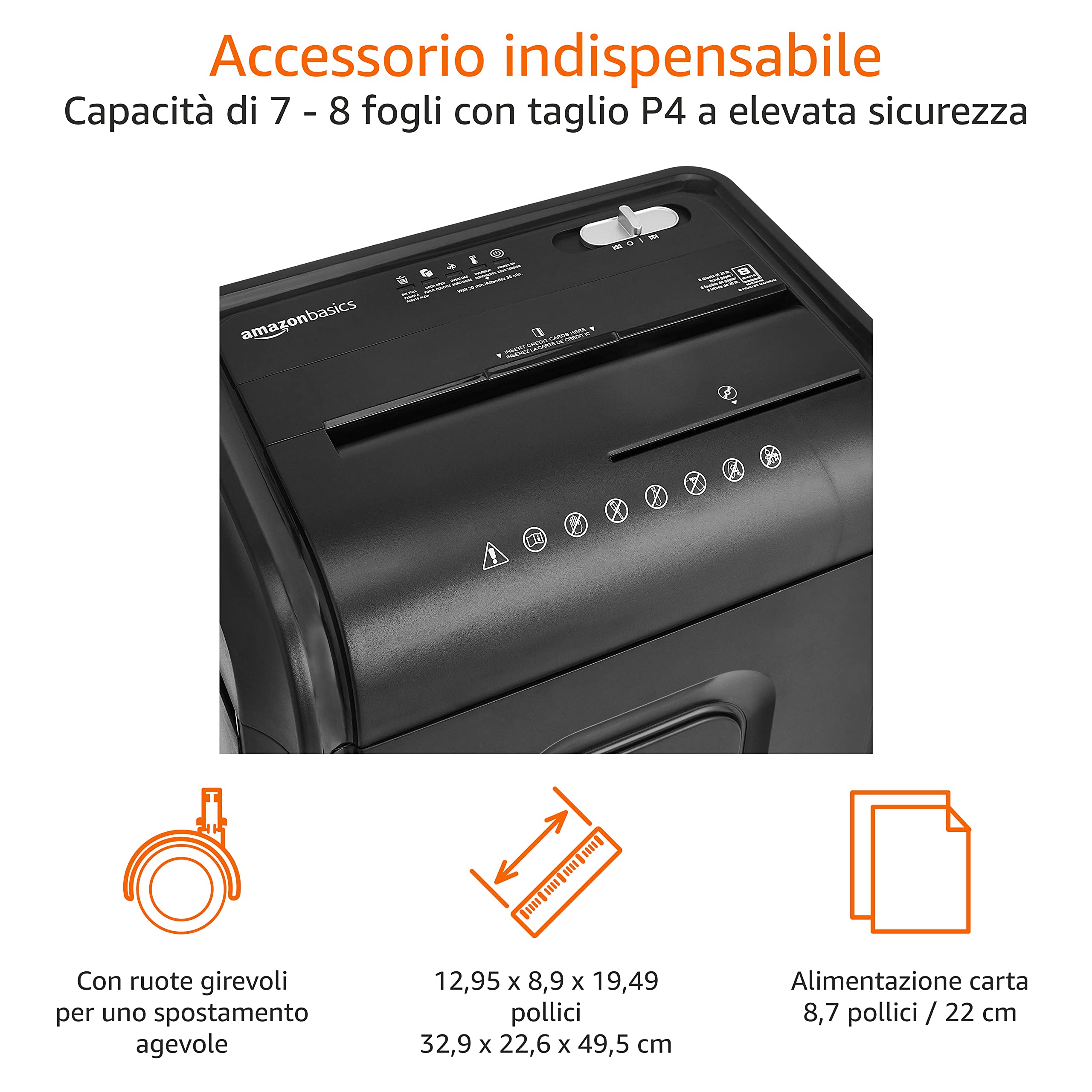 AmazonBasics Distruggidocumenti 8 Fogli P4 Nero