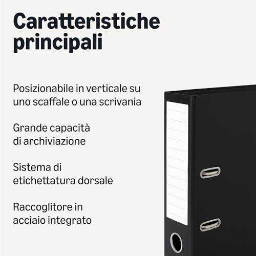 Amazon Basics 10 Raccoglitori Leva A4 Neri 70mm